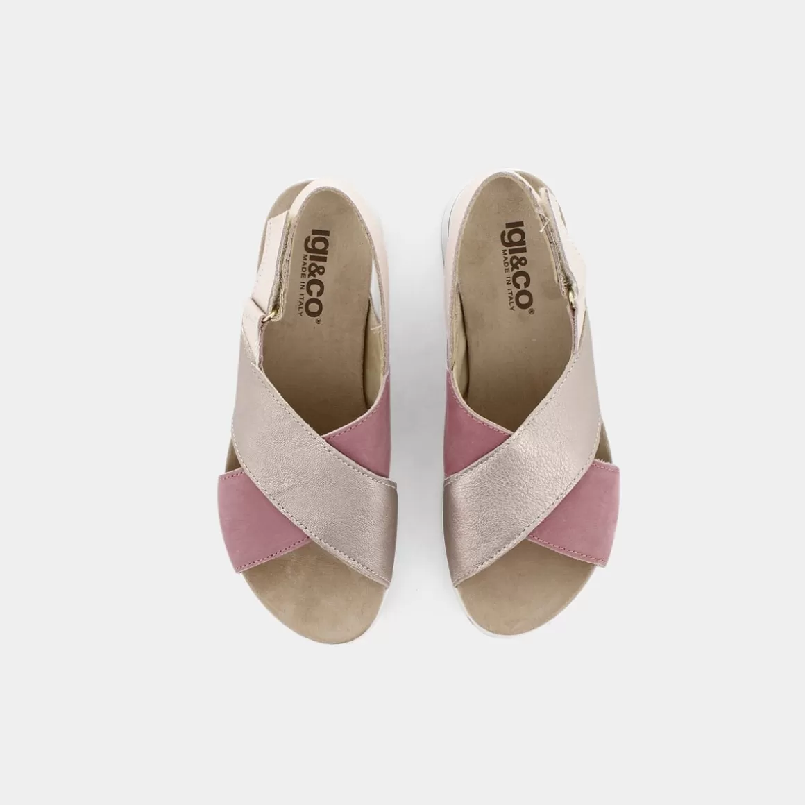 Promotion Éclair sur les Sandales IGI & Co. Modèle 3677222 Sindy - Cuir Verni Champagne Antico avec Détails Rose Élégants