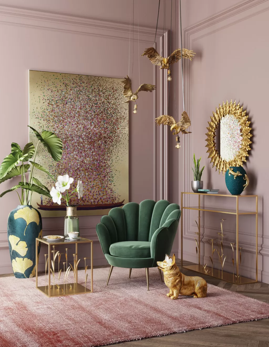 KARE Design - Lustre suspendu Perroquet Tropical en Métal Élégant 60 cm pour Salon Décoration Intérieure