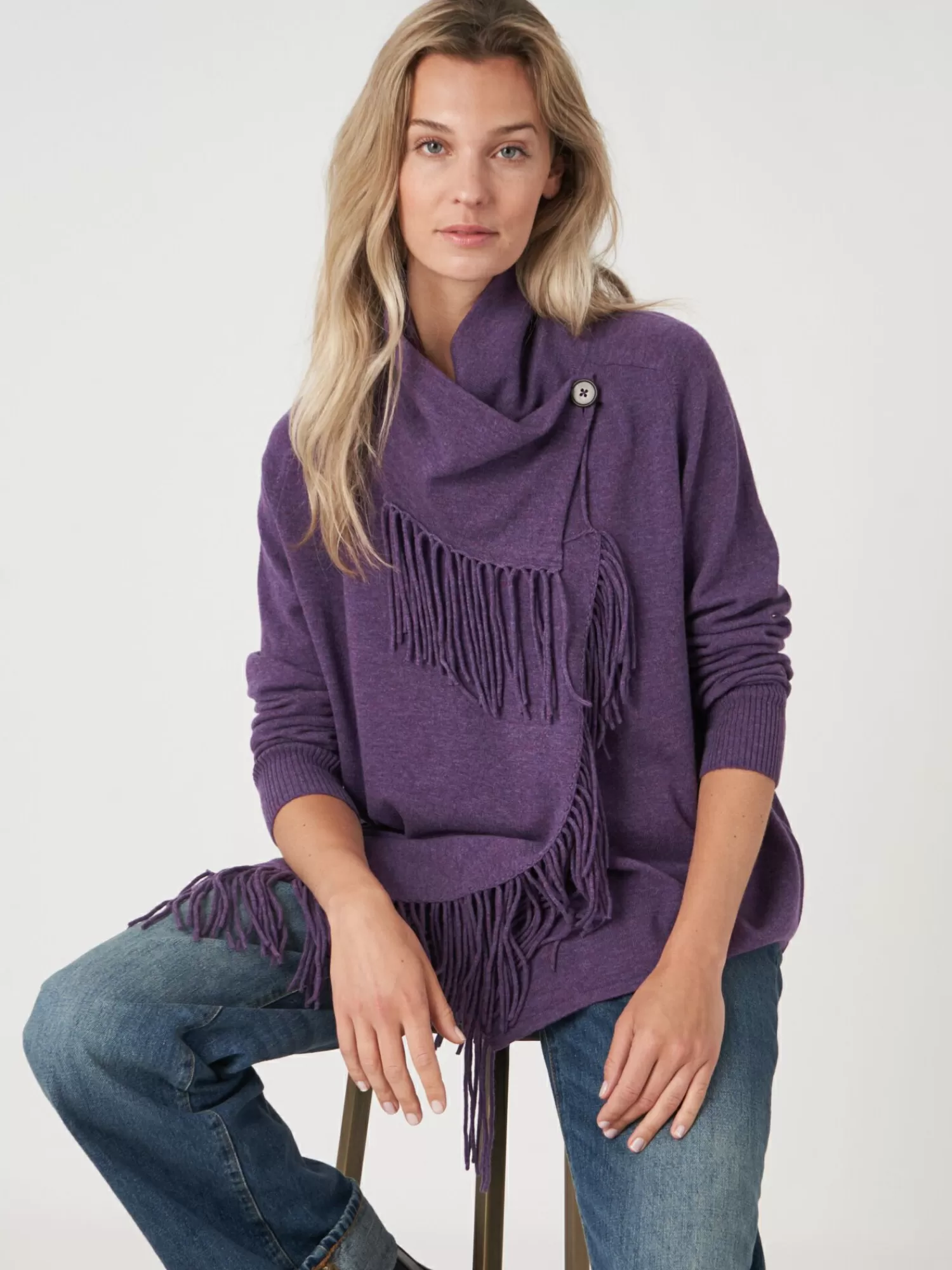 Veste Femme Printemps-Été : Asymétrique à Franges Délicates en Mélange Cachemire Doux - Élégance Désinvolte