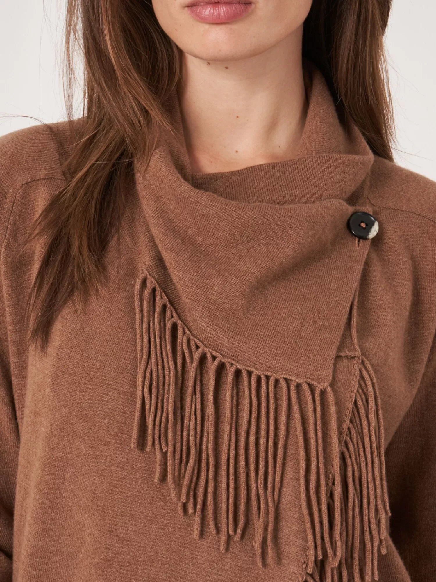 Veste Femme Asymétrique en Mélange Cachemire - Détails Frangés Bohèmes - Modèle Automne/Hiver Élégant