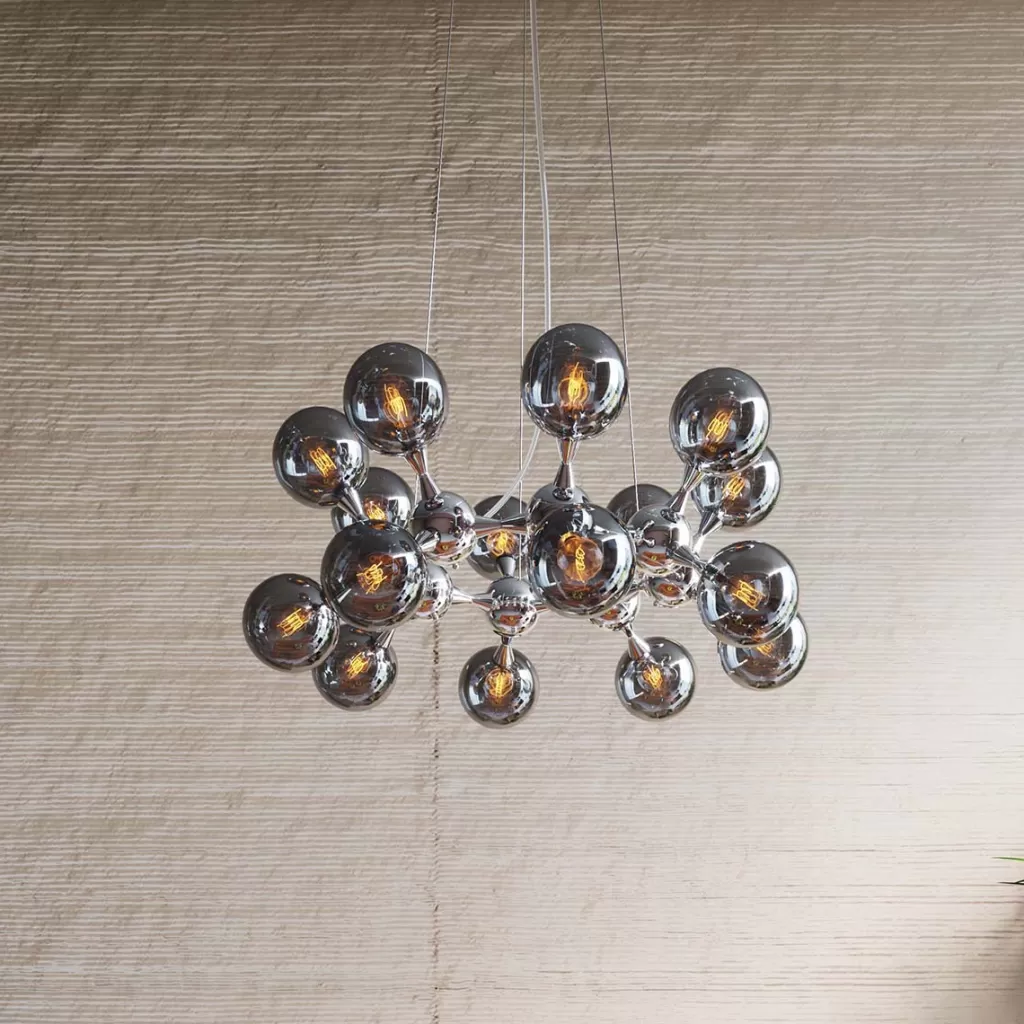 Lustre suspendu Atomic Balls - Suspension design argentée moderne, diamètre 74 cm par KARE Design