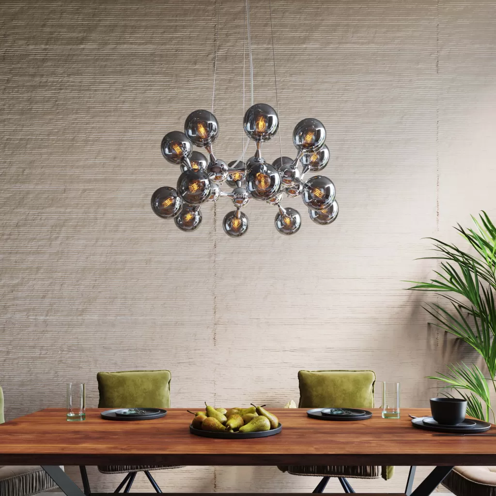 Lustre suspendu Atomic Balls - Suspension design argentée moderne, diamètre 74 cm par KARE Design