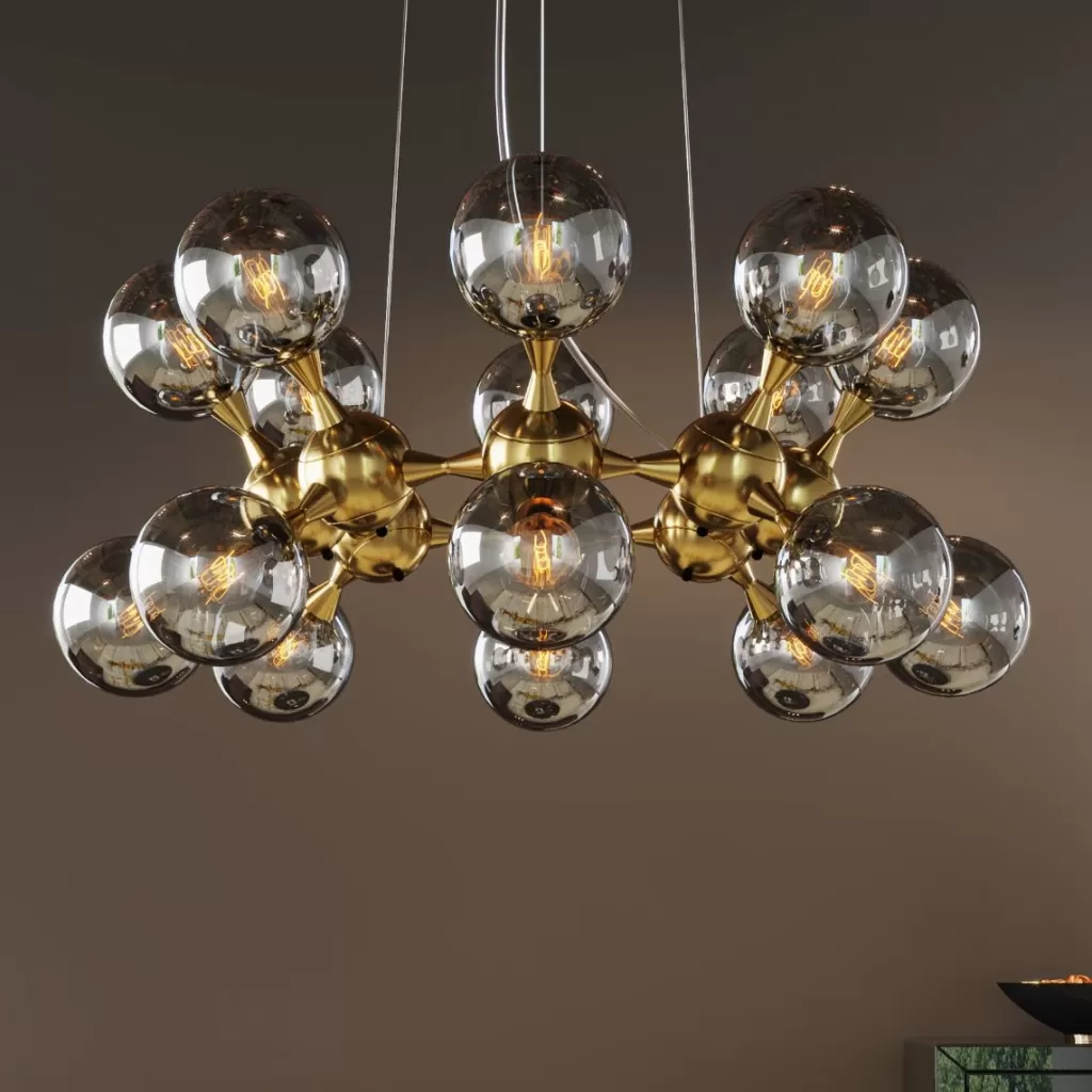 Lustre suspendu Atomic Sphères par KARE Design - Suspension contemporaine en laiton poli, diamètre 74 cm