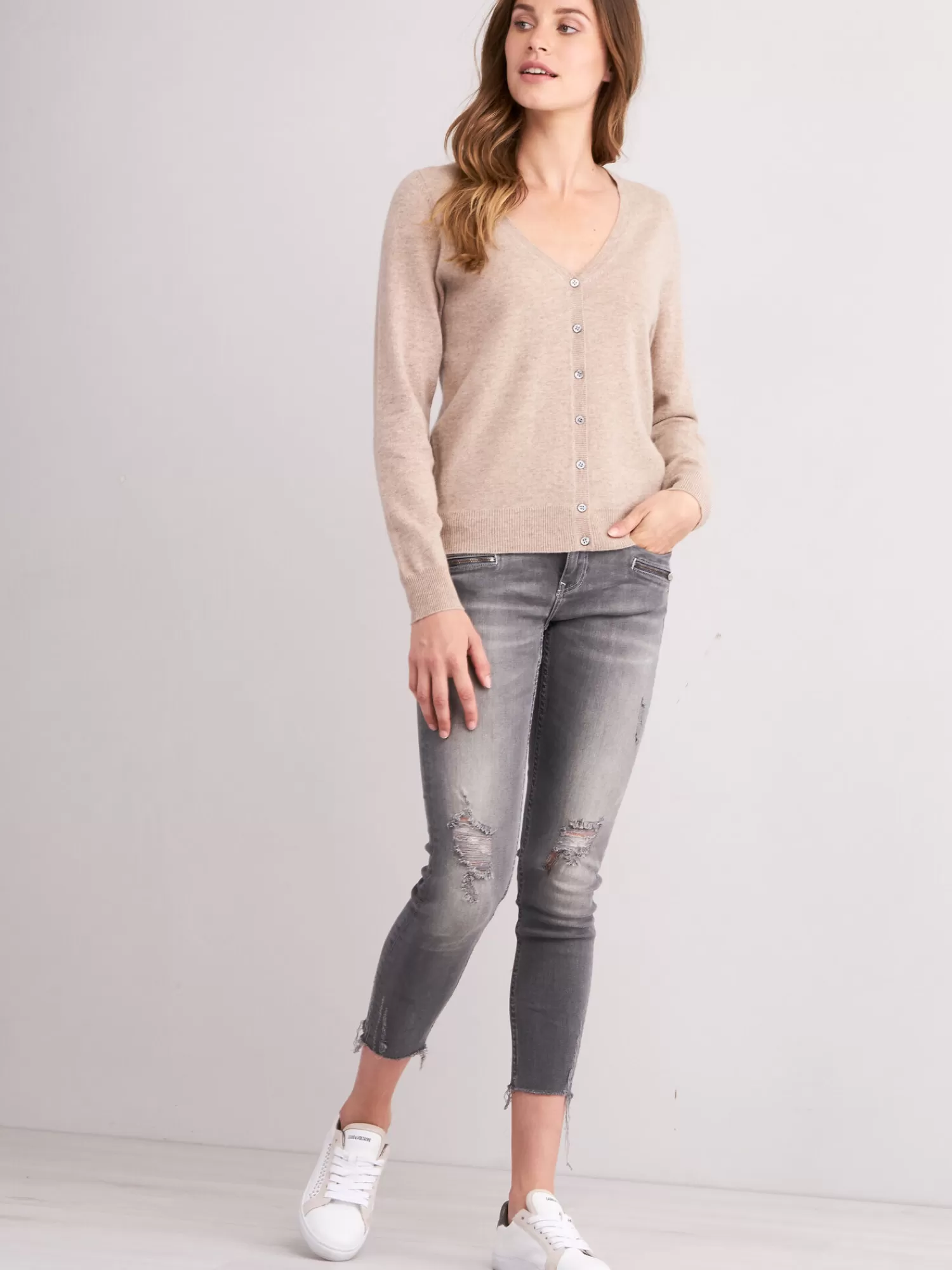 Cardigan Femme en Cachemire Souple - Col V Décontracté - Pull Léger pour Tenue Élégante