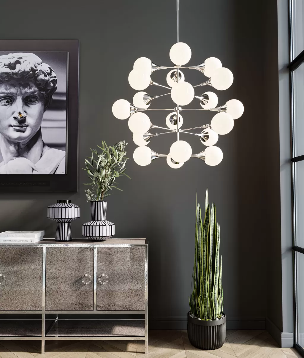 Lustre design Bulb Fiction 20 - Suspension moderne KARE en argent brillant, diamètre 102 cm
