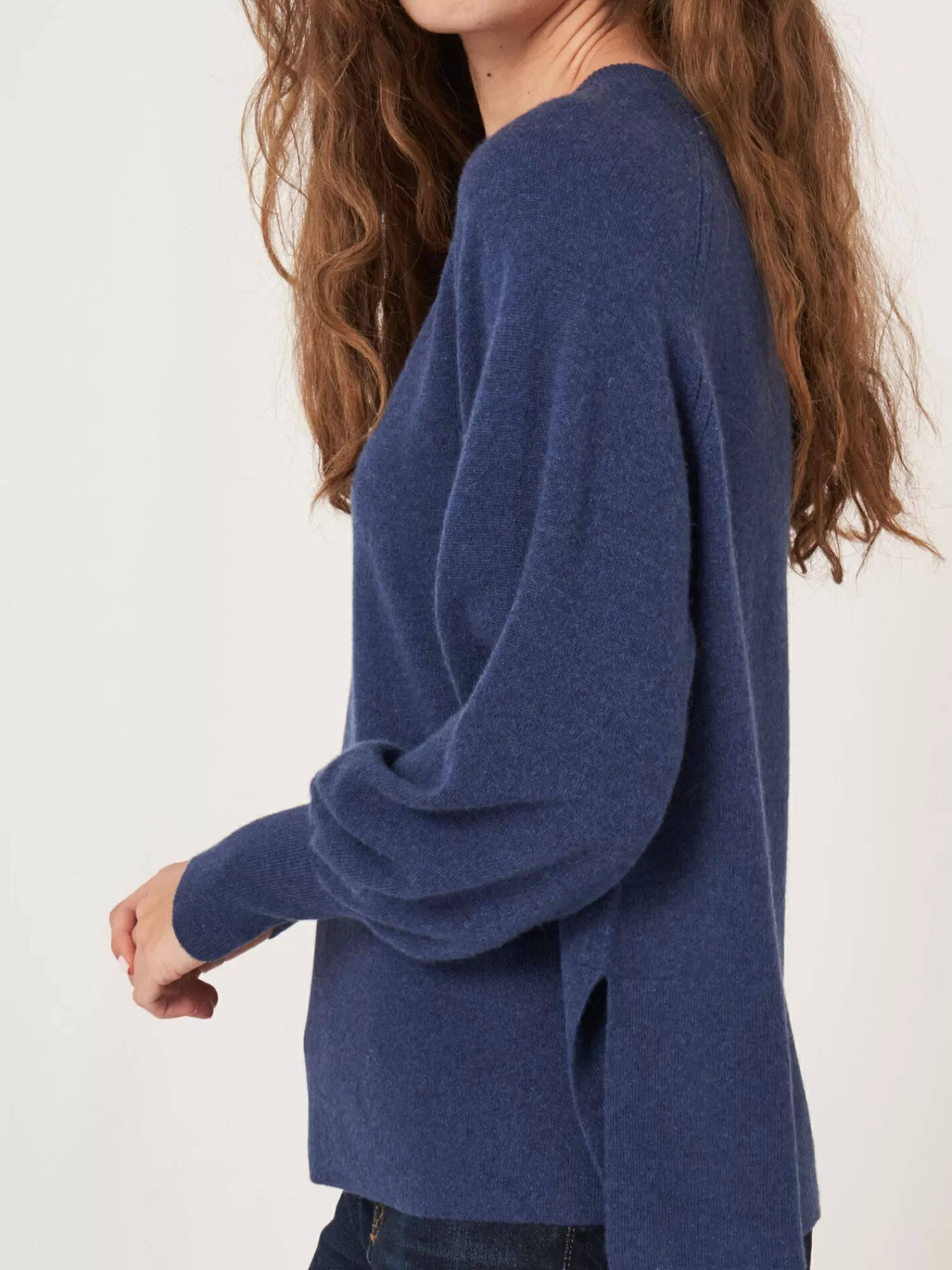 Pull Femme en Cachemire Doux - Manches Raglan, Encolure Côtes et Fente Latérale - Style Décontracté Chic