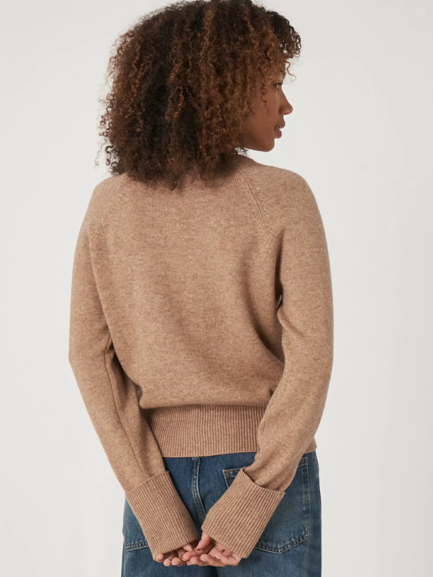Pull Femme en Cachemire Doux - Col Raglan & Manches Retroussées (En Promotion)