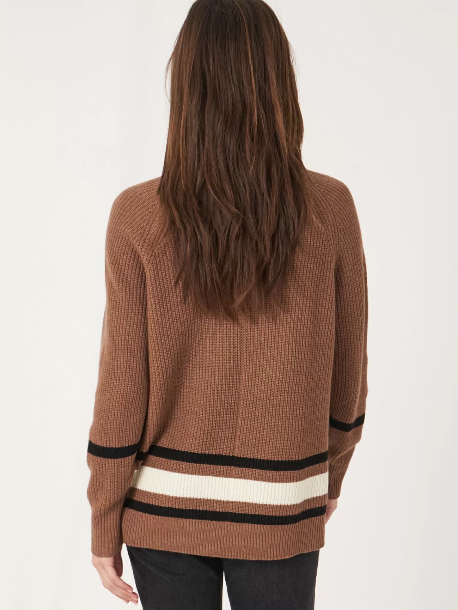 Élégant pull en cachemire pour femme - Col montant avec rayures discrètes | Promotion exclusive