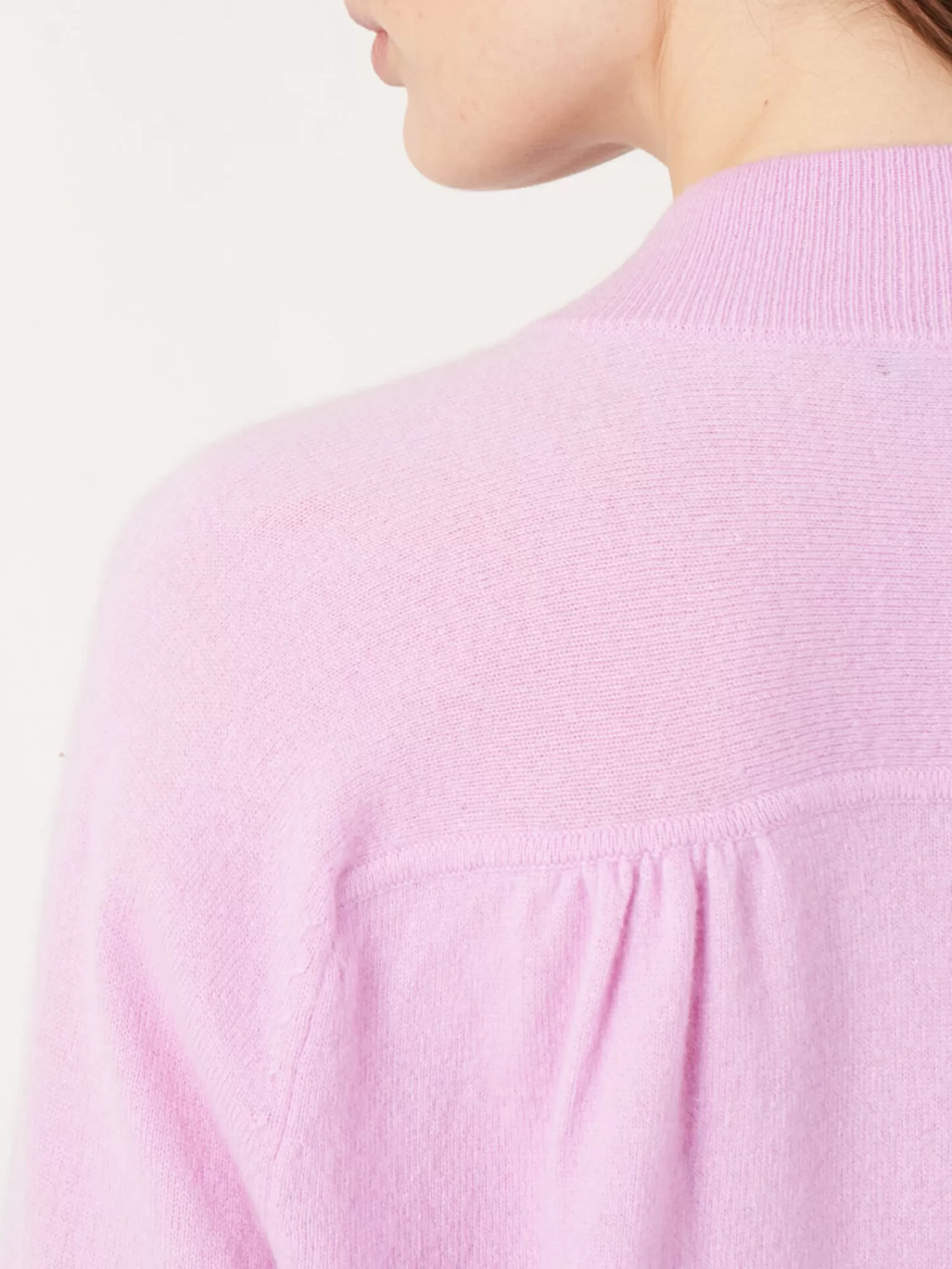 Pull en cachemire féminin - Col rond sportif et fermeture boutonnée asymétrique