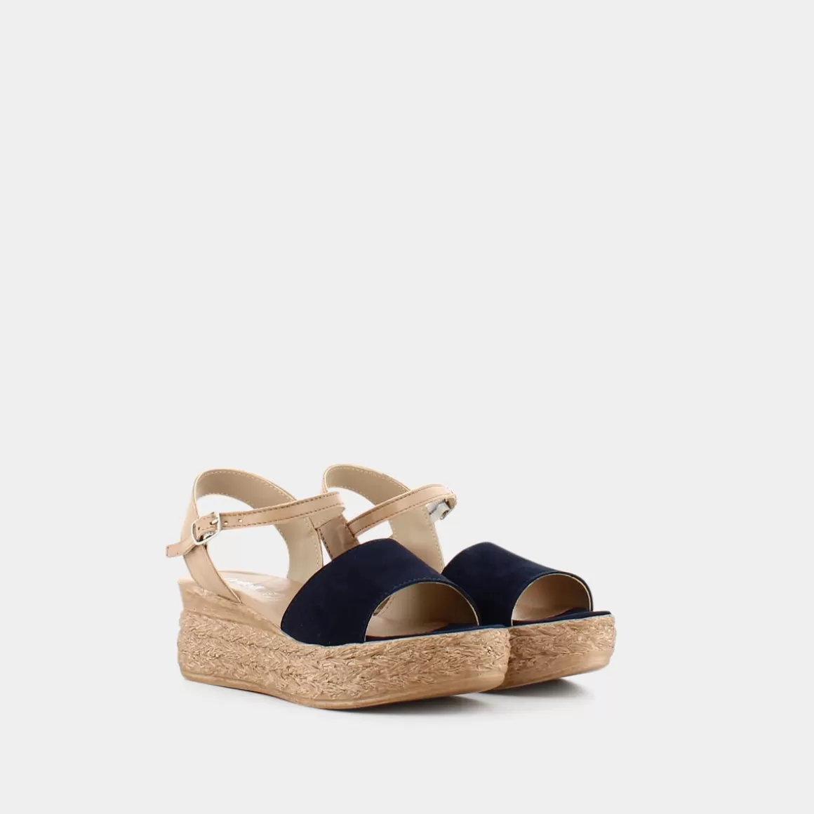 Promo exclusive : Sandales DEALIADI Cl-E23D-05 en cuir souple - Coloris beige sable & bleu marine