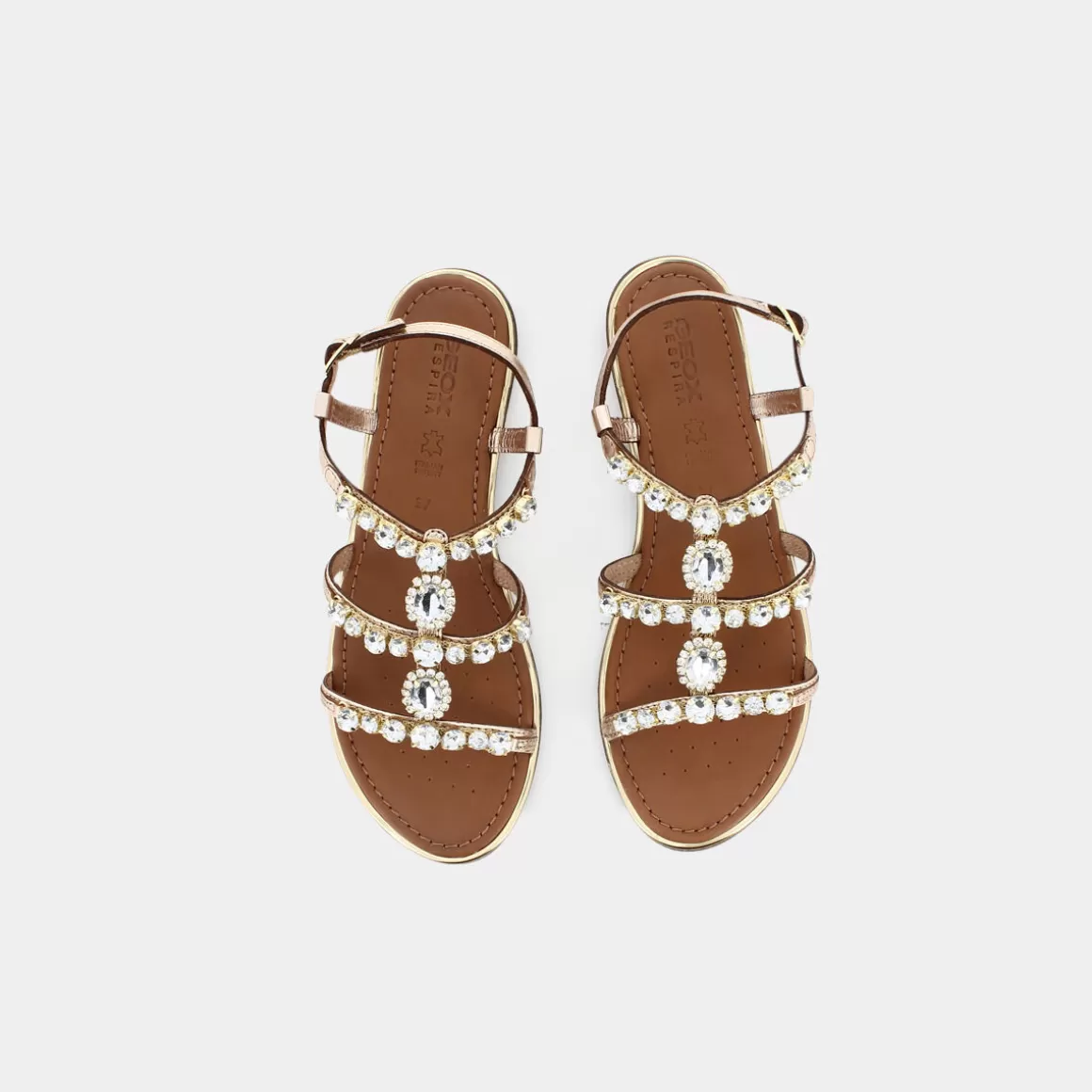 Sandales GEOX Sozy Platino - Modèle Doré à Lacets en Cuir Souple pour Femme (Collection Printemps-Été 2024)
