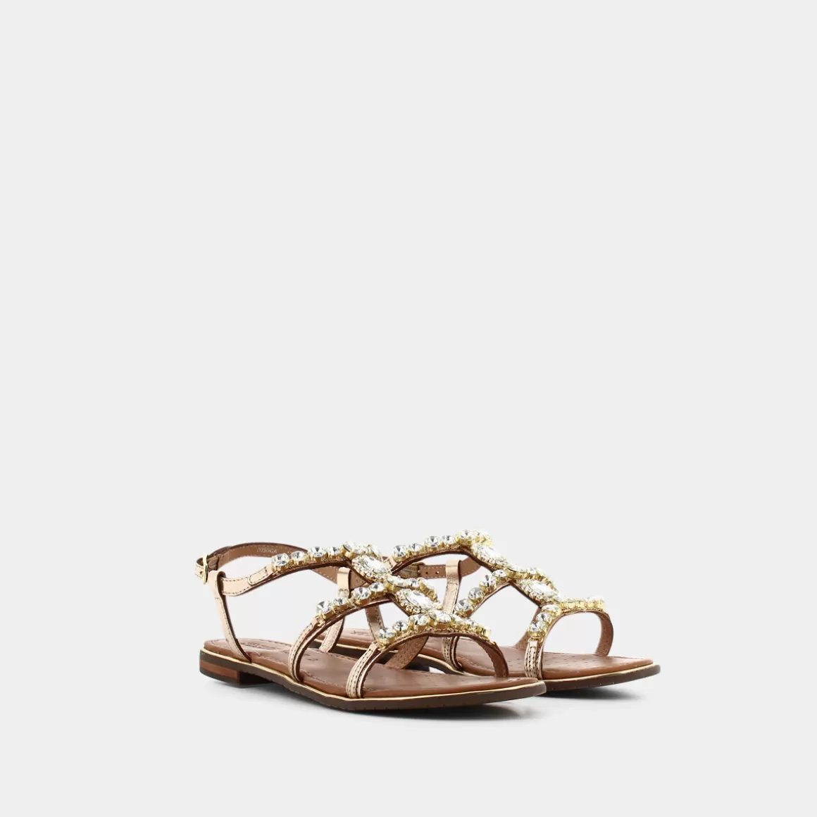 Sandales GEOX Sozy Platino - Modèle Doré à Lacets en Cuir Souple pour Femme (Collection Printemps-Été 2024)