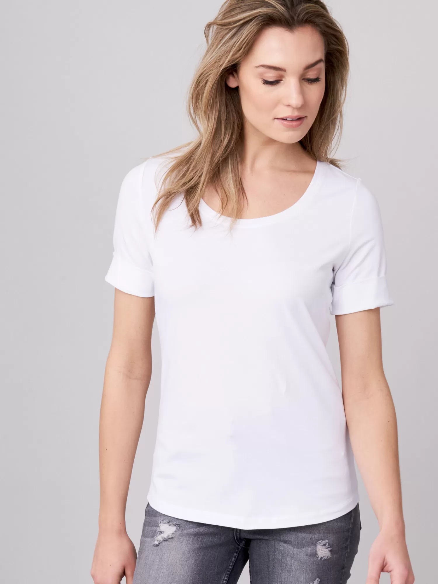 T-Shirt Femme Manches Courtes Roulées - Style Décontracté Élégant 2024 - Nouvelle Collection Tops Léger en Coton Souple - Idéal Tenue Quotidienne ou Sortie Estivale (Plusieurs Coloris Disponibles)