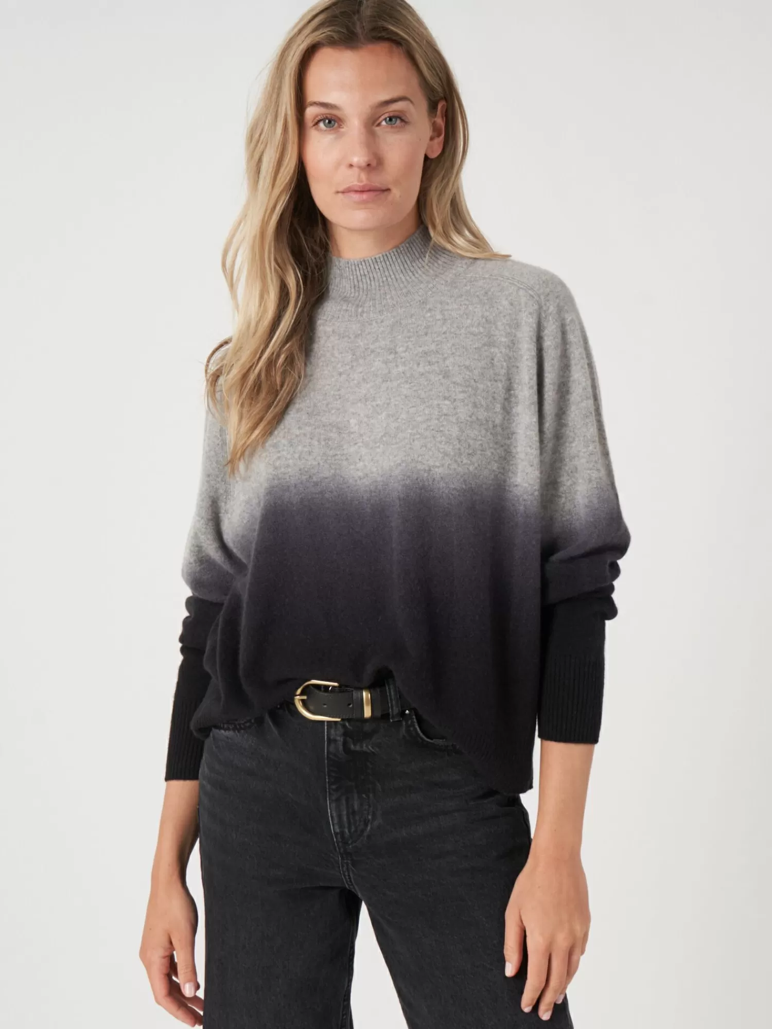 Pull femme en cachemire doux - Col montant dégradé - Style décontracté chic automne-hiver 2024 - Teinture artisanale aux nuances douces