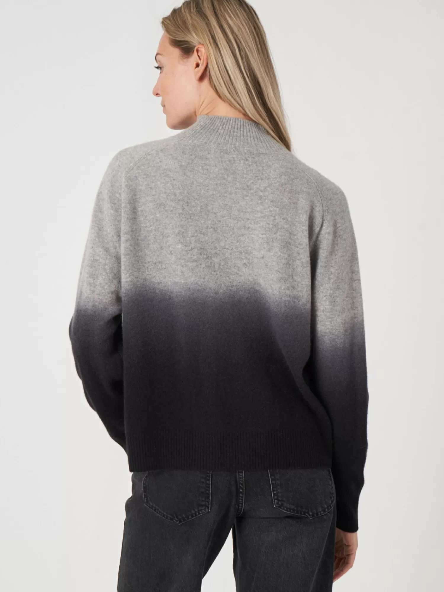 Pull femme en cachemire doux - Col montant dégradé - Style décontracté chic automne-hiver 2024 - Teinture artisanale aux nuances douces
