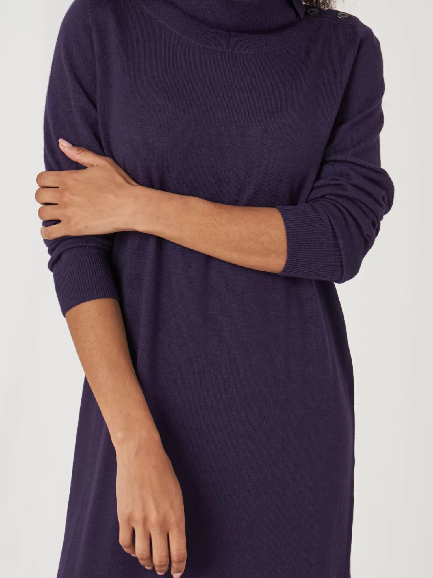 Robe Élégante Tricotée avec Col Montant à Nœud et Fente Latérale - Robe et Jupe Femme Style Tendance - Confortable et Abordable