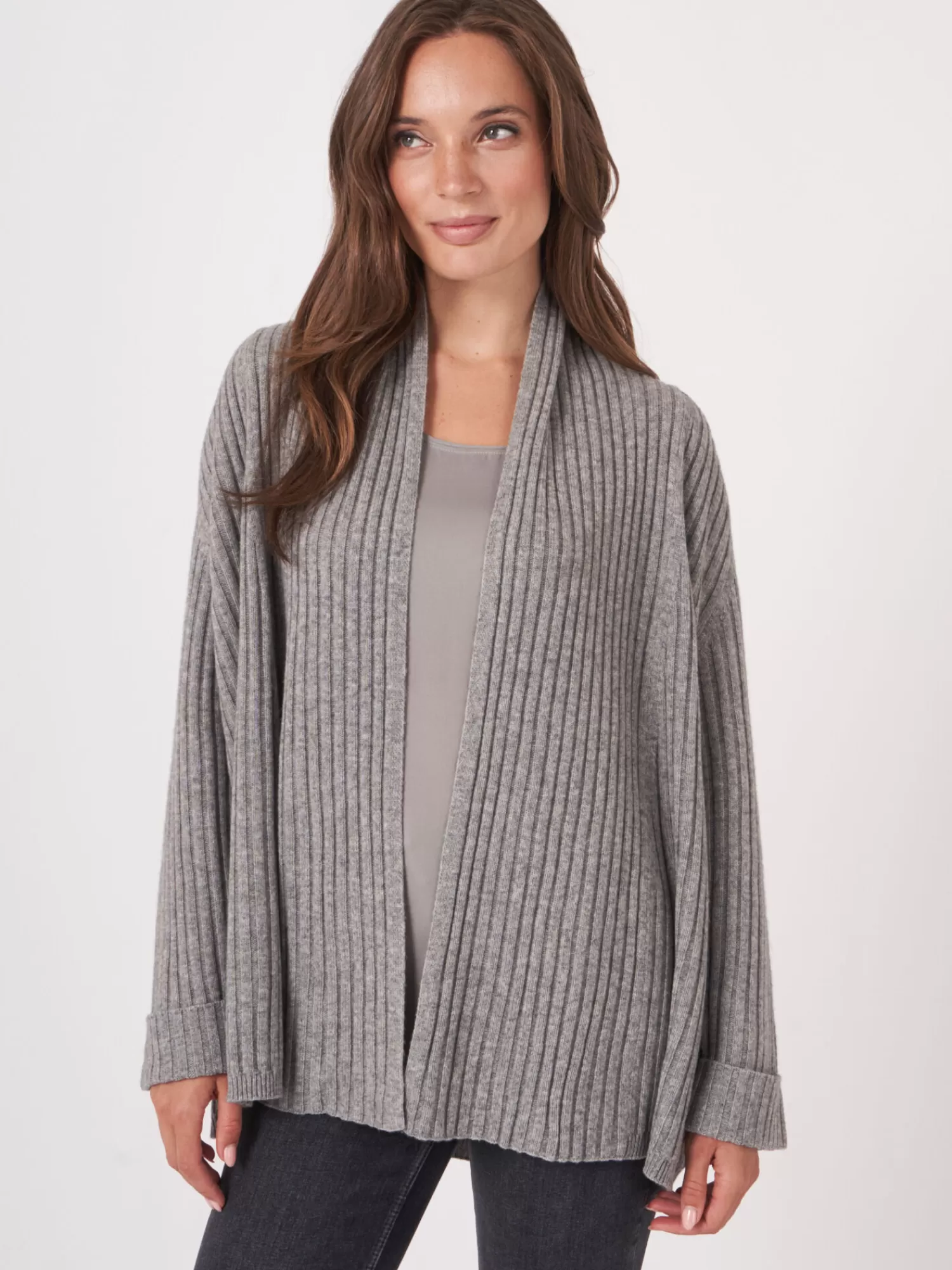 Veste Femme Élégante à Col Montant - Tissage Côtelé Moderne avec Manches 3/4 Reversées, Coupe Ouvert Tendance pour Tenue Décontractée Chic