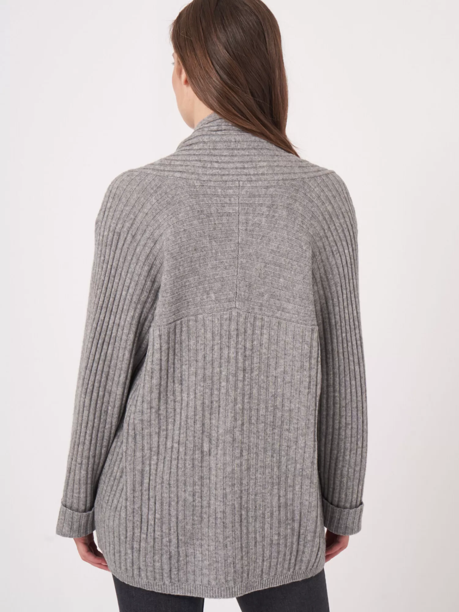 Veste Femme Élégante à Col Montant - Tissage Côtelé Moderne avec Manches 3/4 Reversées, Coupe Ouvert Tendance pour Tenue Décontractée Chic