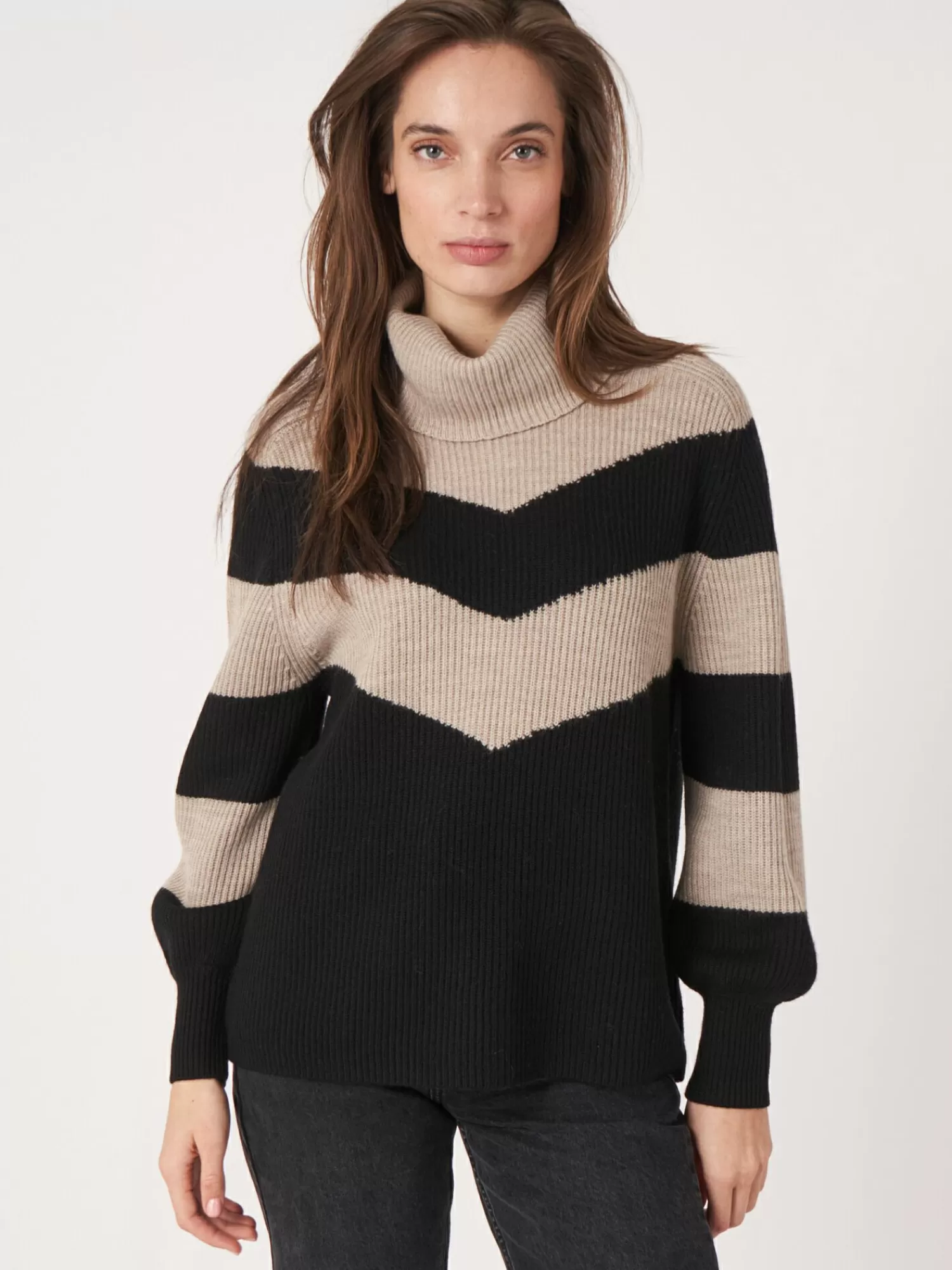 Sweat Femme à Motifs Chevron Intarsia - Col Roulé Tendance - Prix Doux