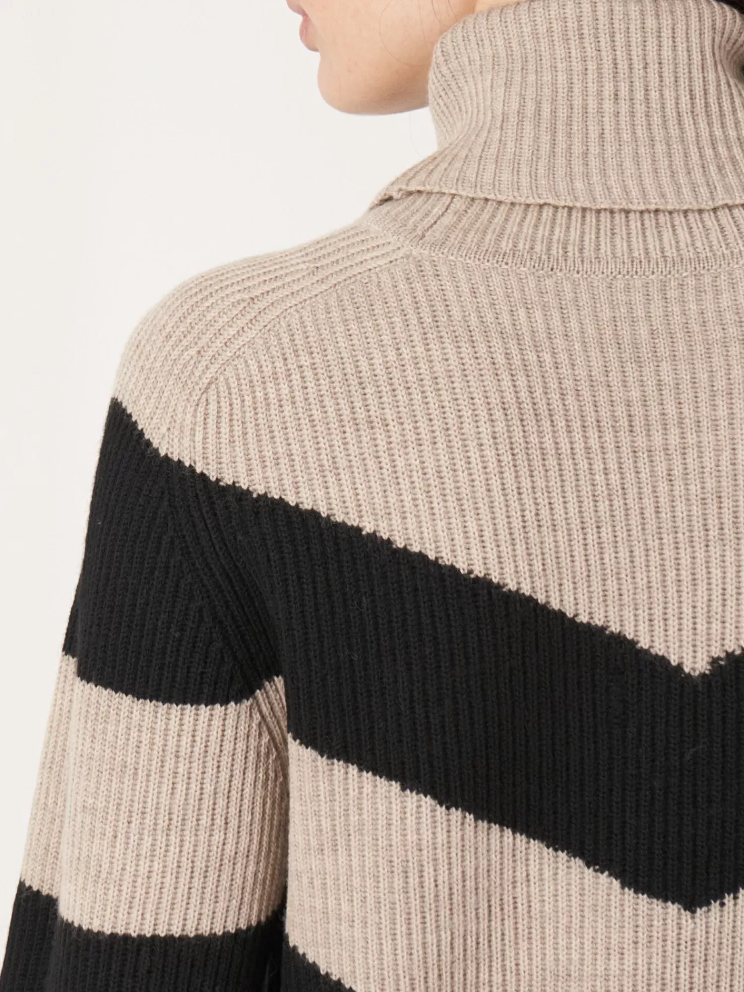 Sweat Femme à Motifs Chevron Intarsia - Col Roulé Tendance - Prix Doux