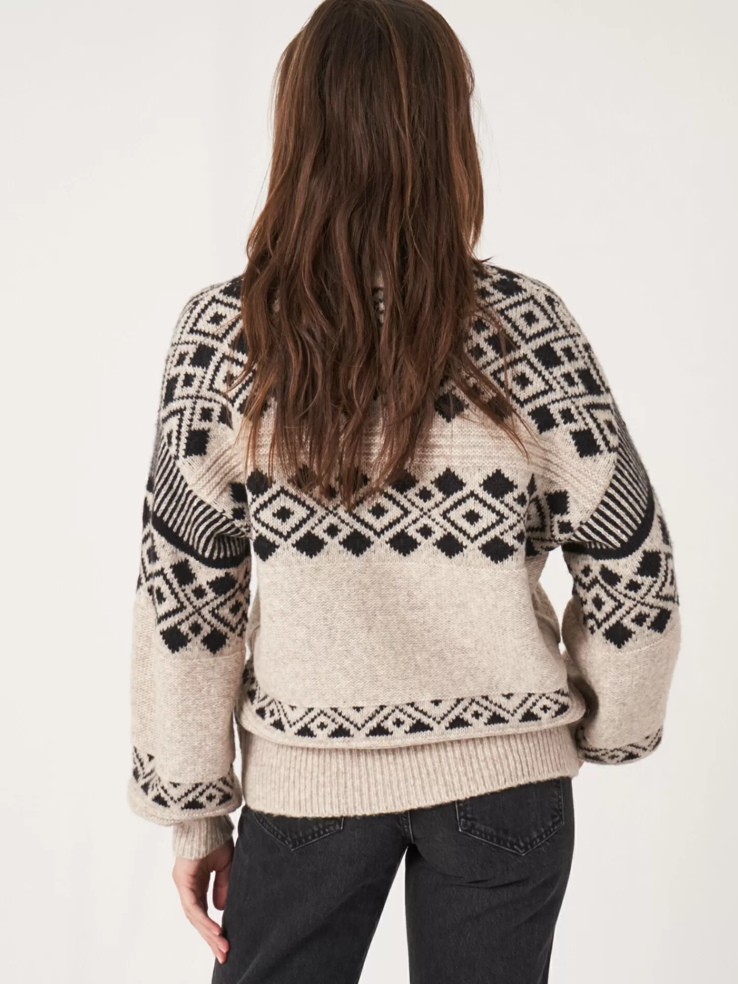 Pull Femme Élégant en Laine Italienne - Motif Intarsia Artisanal, Confort Haut de Gamme