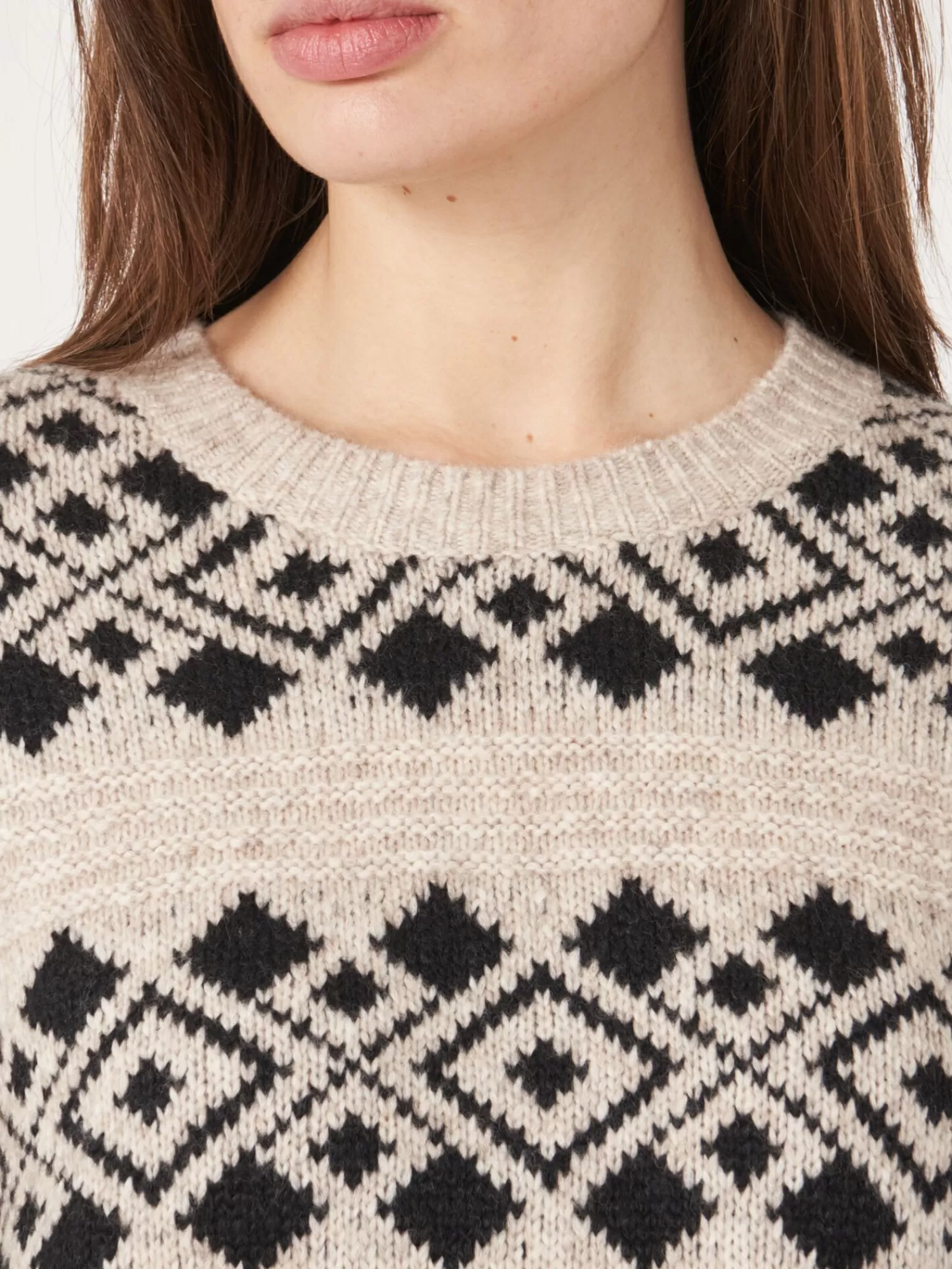 Pull Femme Élégant en Laine Italienne - Motif Intarsia Artisanal, Confort Haut de Gamme