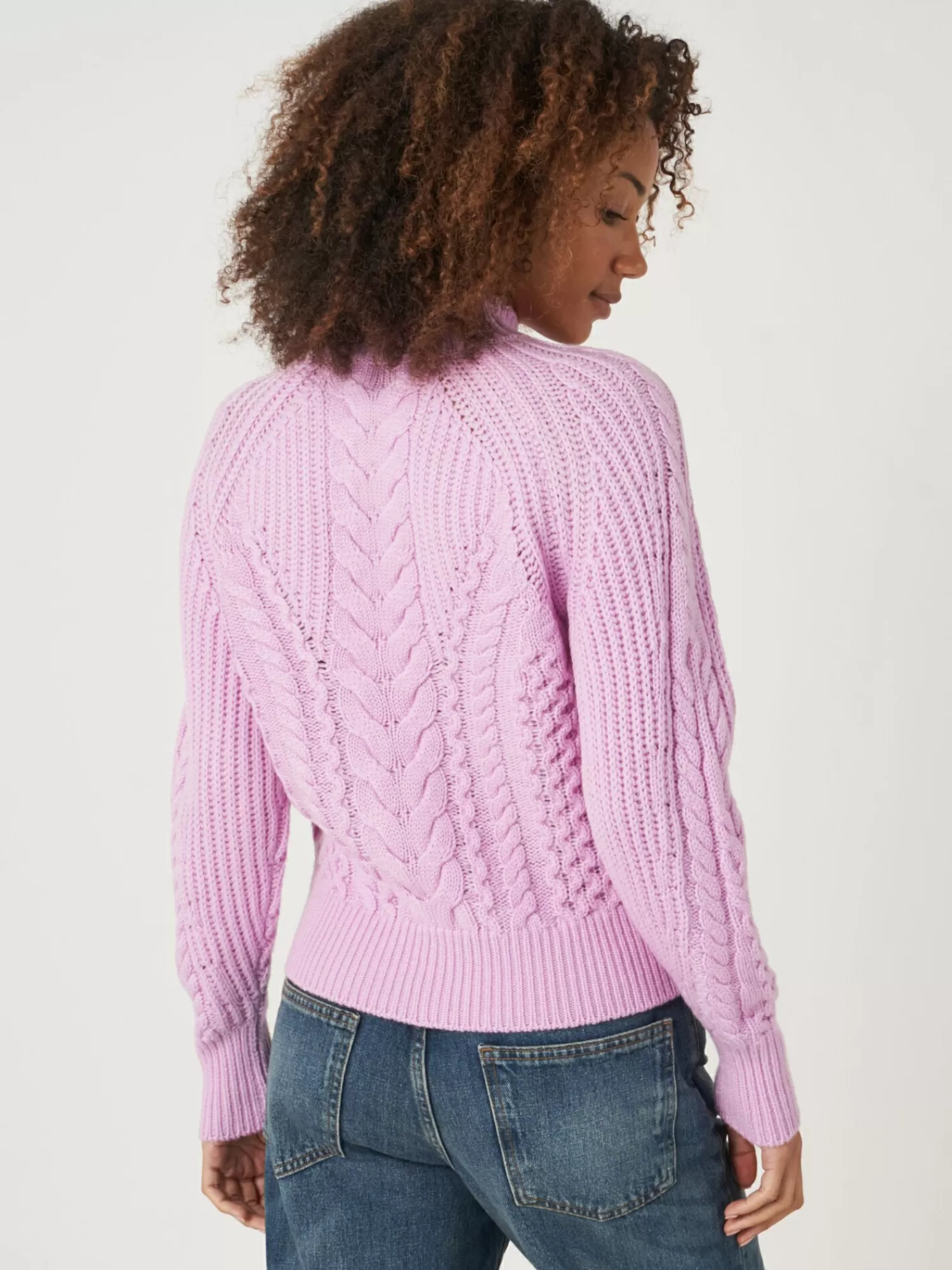 Pull femme en laine mérinos - Col montant et motif câblé - Confort élégant à petit prix