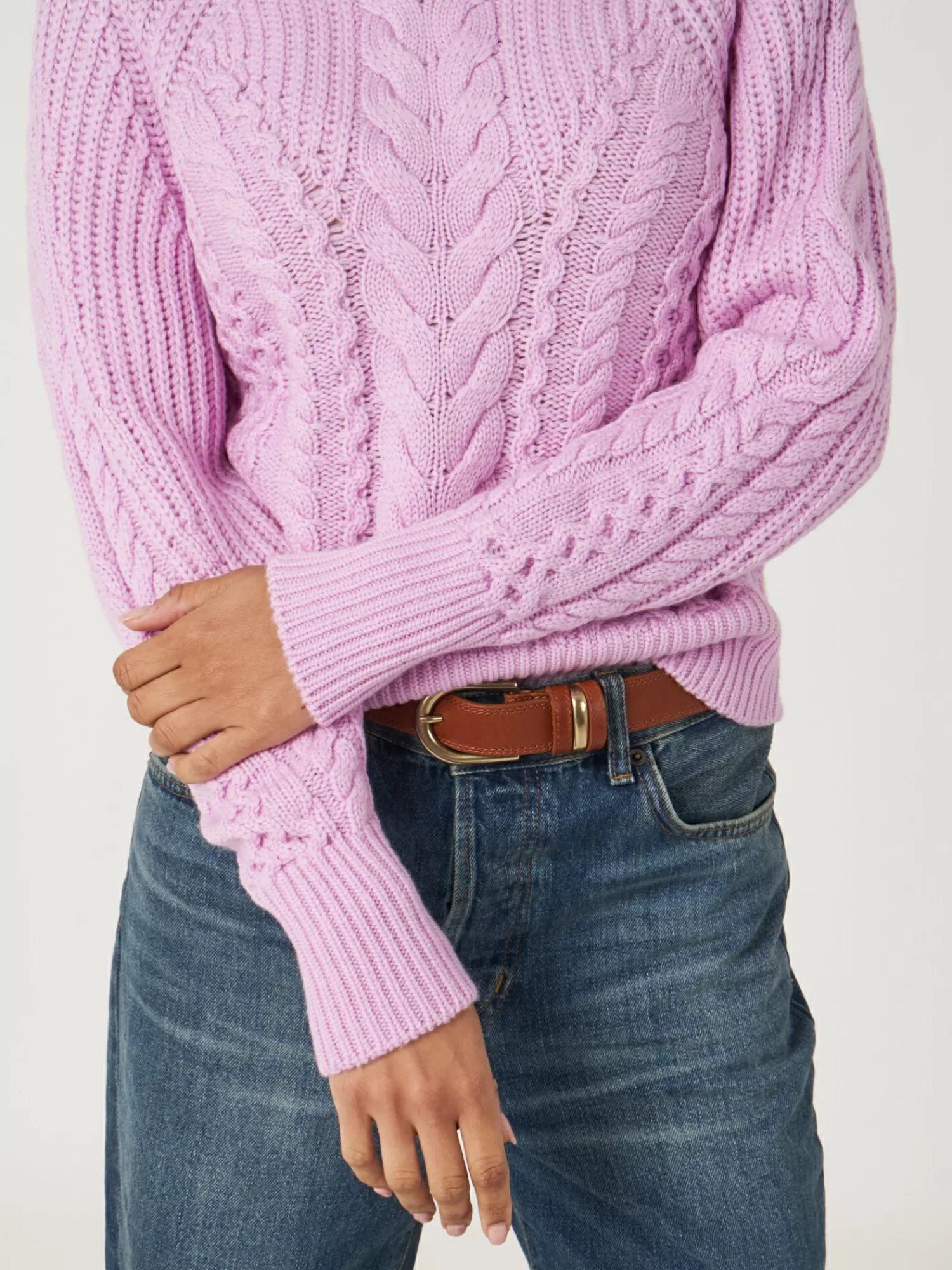 Pull femme en laine mérinos - Col montant et motif câblé - Confort élégant à petit prix