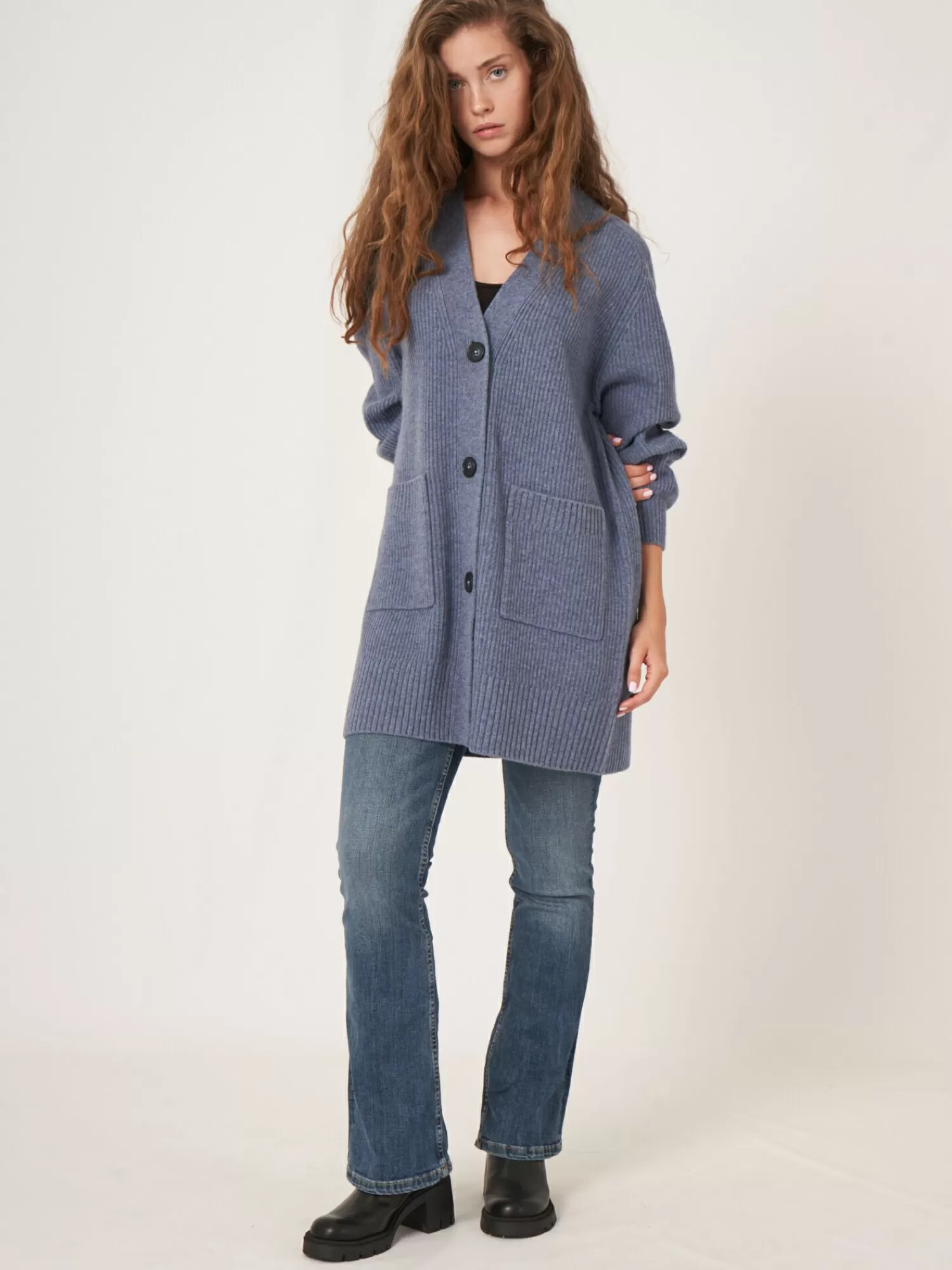 Gilet Femme Mi-Longue à Côtes avec Poches Pratiques - Style Urbain Élégant