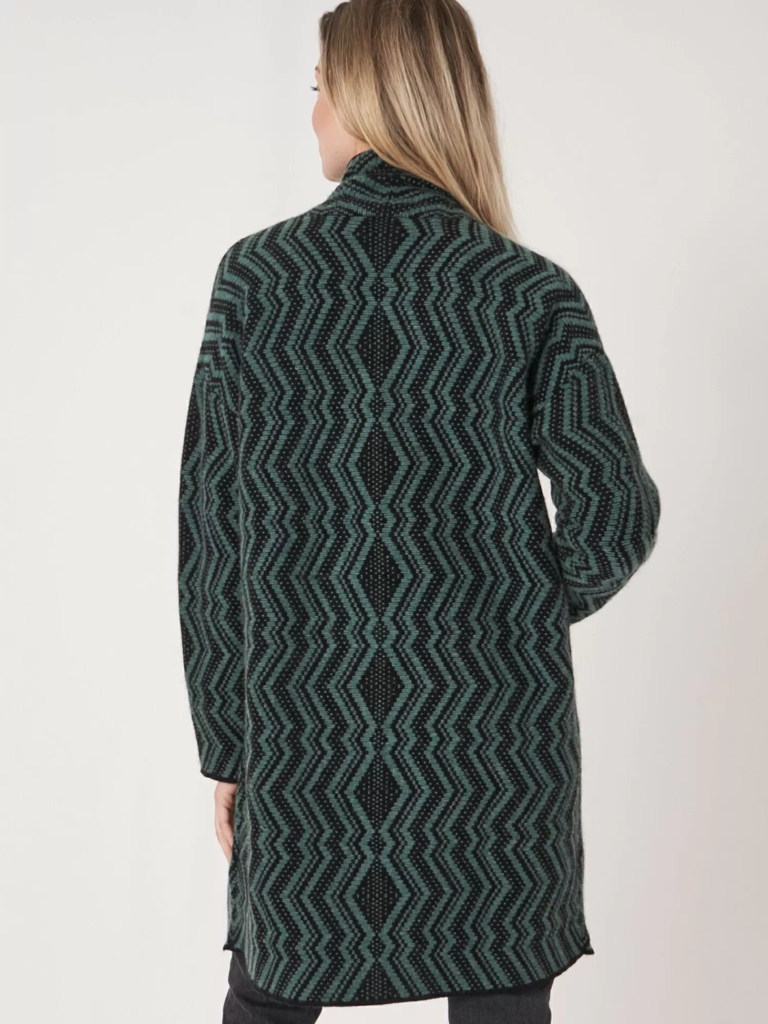 Veste Femme Mi-Longue en Laine - Motif Jacquard Artisanal | Promotion Limitée