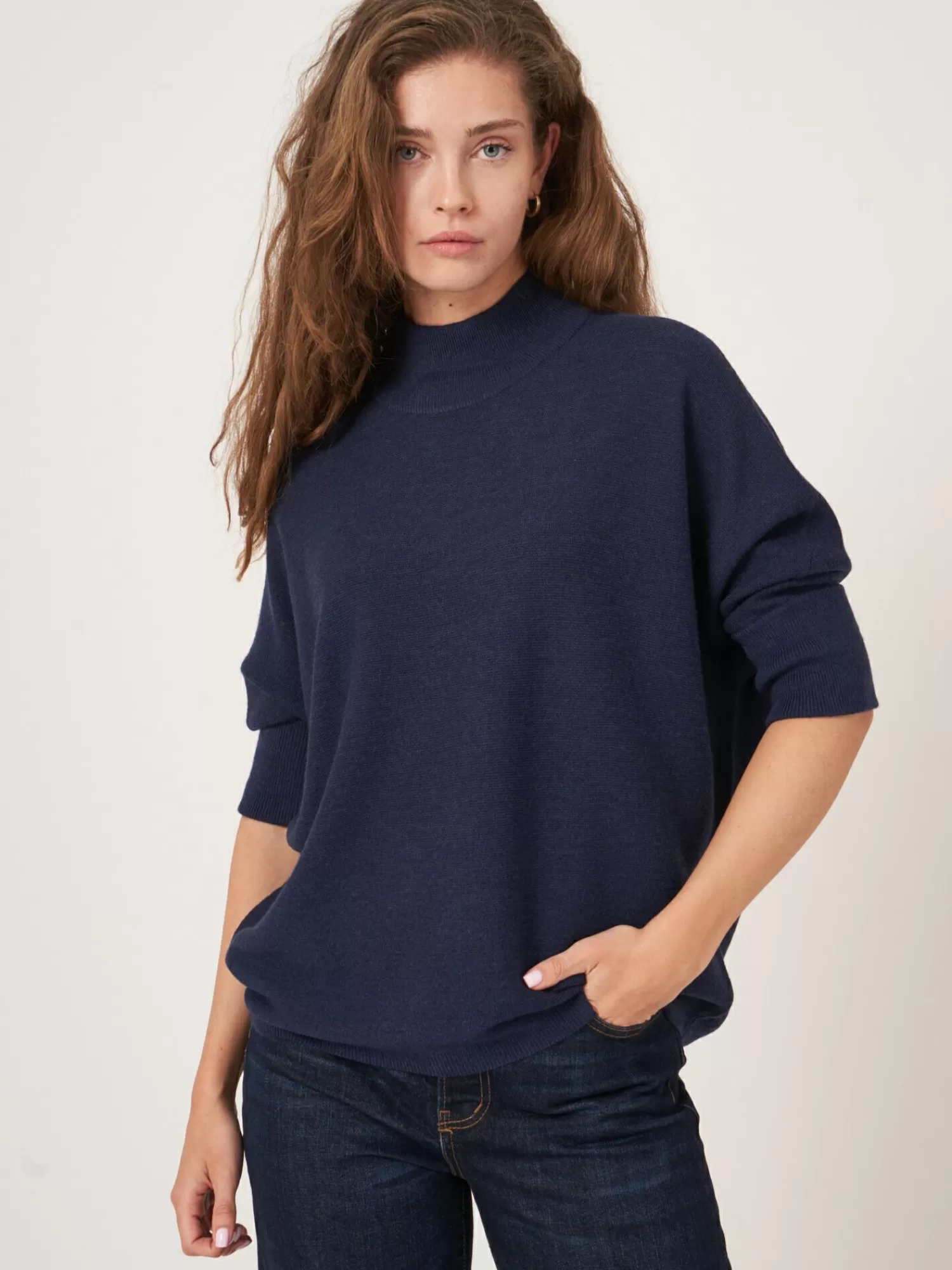 Pull femme en laine mérinos - Coupe oversize bohème avec emmanchures évasées - Manches trois quarts confortables - Idéal pour un look décontracté élégant