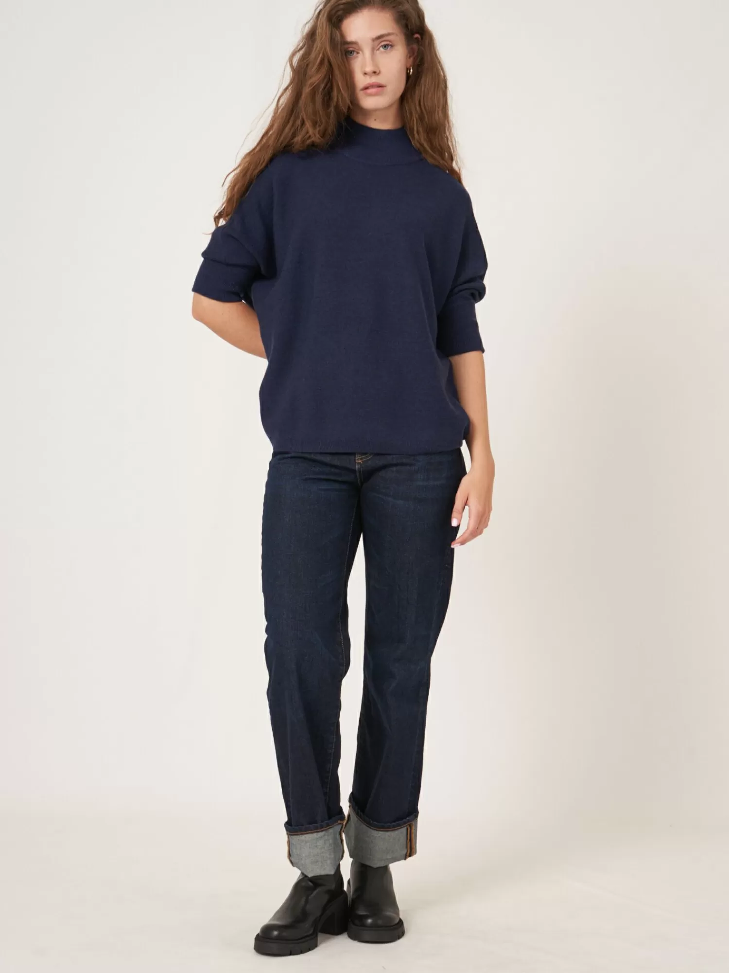 Pull femme en laine mérinos - Coupe oversize bohème avec emmanchures évasées - Manches trois quarts confortables - Idéal pour un look décontracté élégant