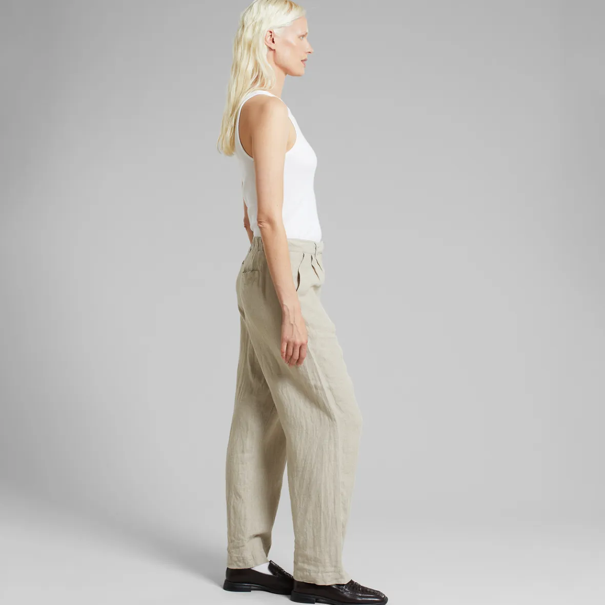 Pantalon Femme Vickleby - Lin Souple Écru en Liquidation | Taille Moderne pour un Style Décontracté Printanier