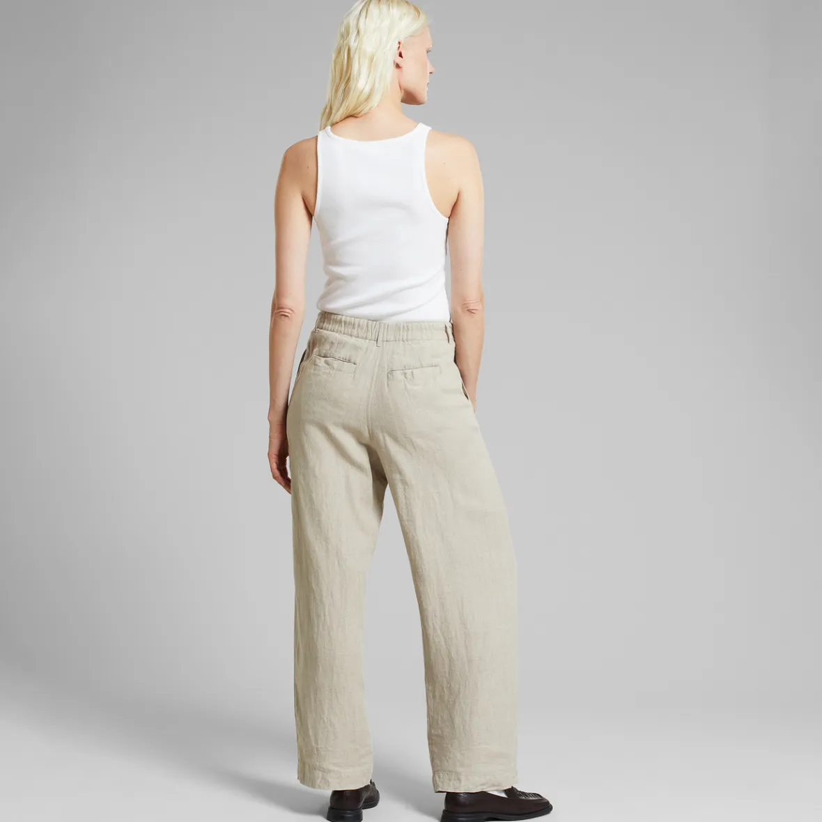 Pantalon Femme Vickleby - Lin Souple Écru en Liquidation | Taille Moderne pour un Style Décontracté Printanier