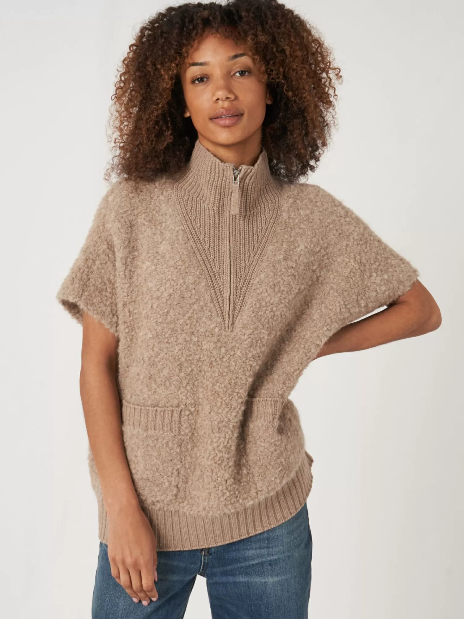 Poncho Pull Femme Élégant avec Col Zippé en Maille - Tissé en Laine Italienne Premium | Promotion Limitée ! 🔥🧶