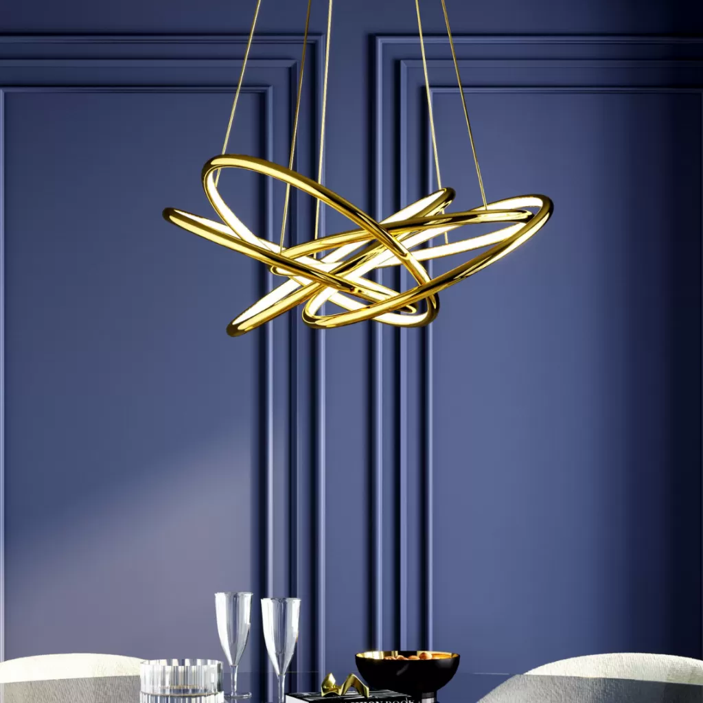 Lustre suspendu design Saturn LED Doré – Éclairage moderne pour grand espace