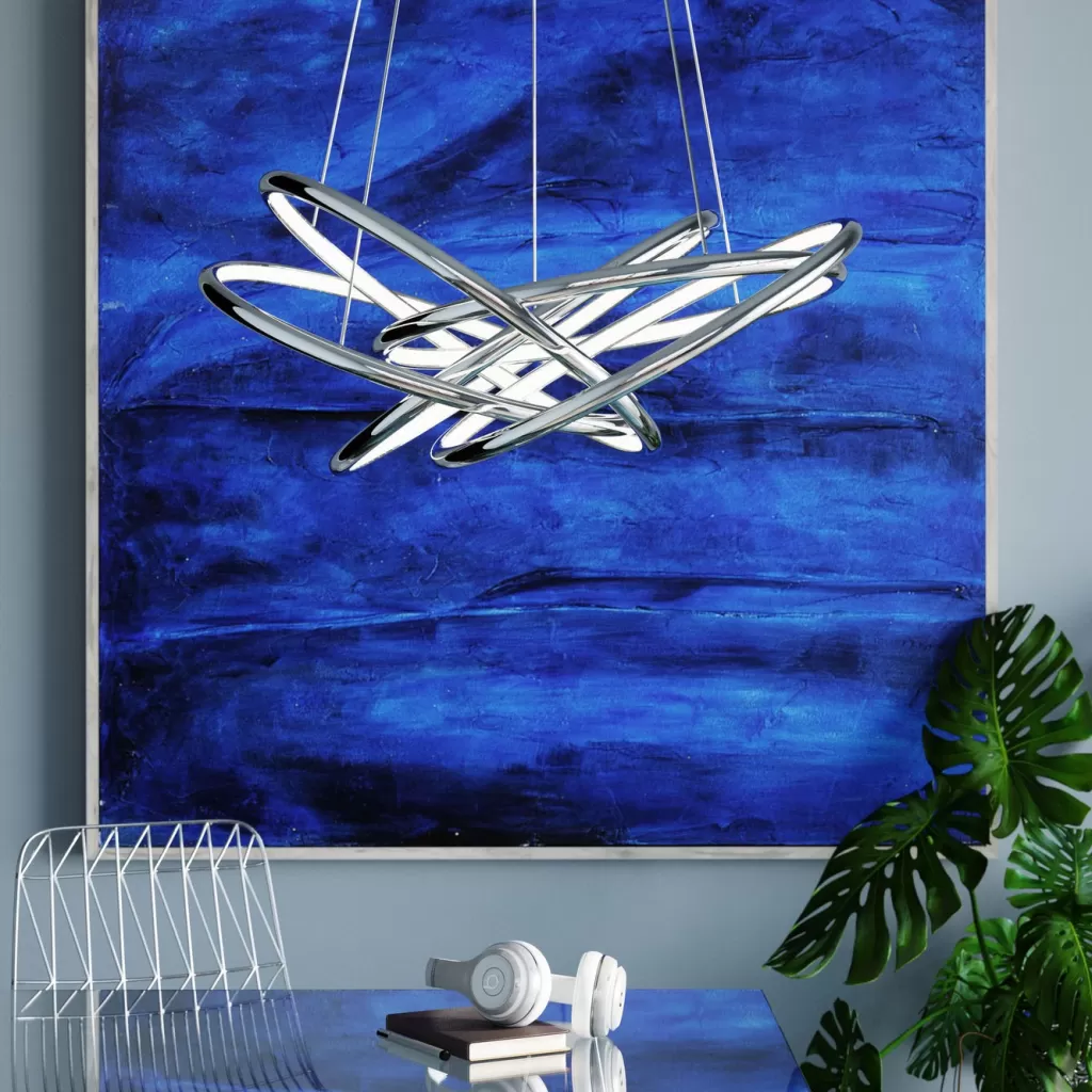 Lustre suspendu design Saturn avec éclairage LED - Finition chromée brillante - Modèle grand format par KARE Design