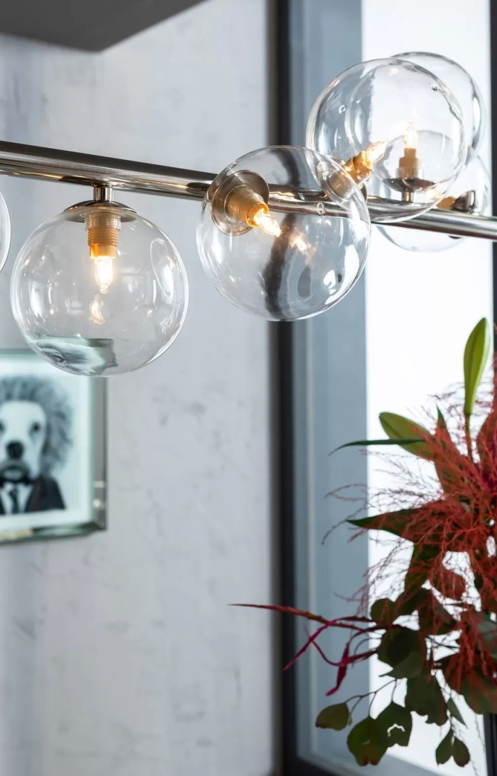 Lustre suspendu design KARE Scala – Sphères chromées élégantes, 155 cm, éclairage moderne pour intérieur contemporain