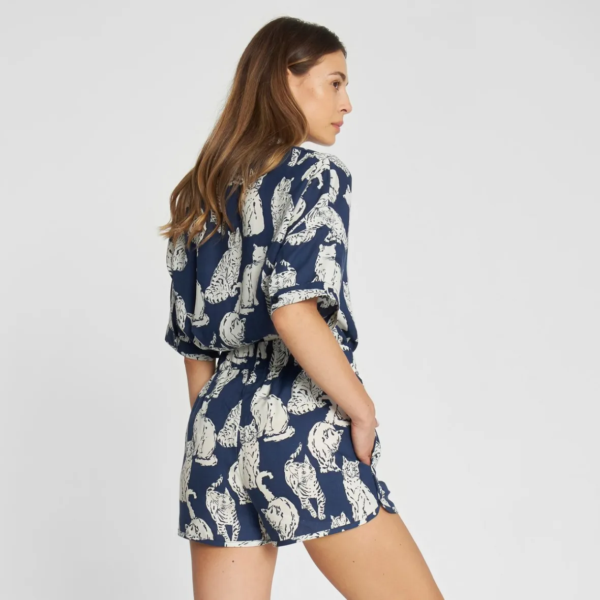 Short Décontracté Femme Bleu Marine - Collection Chats Sandvika en Promotion