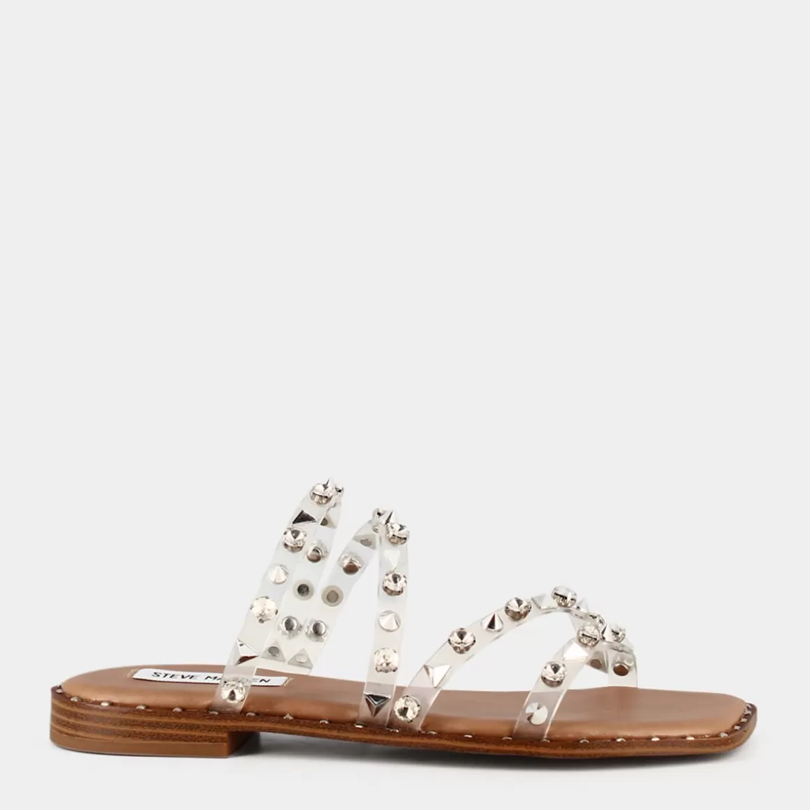 Sandales estivales STEVE MADDEN Skyler - Modèle décontracté en plastique transparent avec bride cheville, coloris blanc ivoire