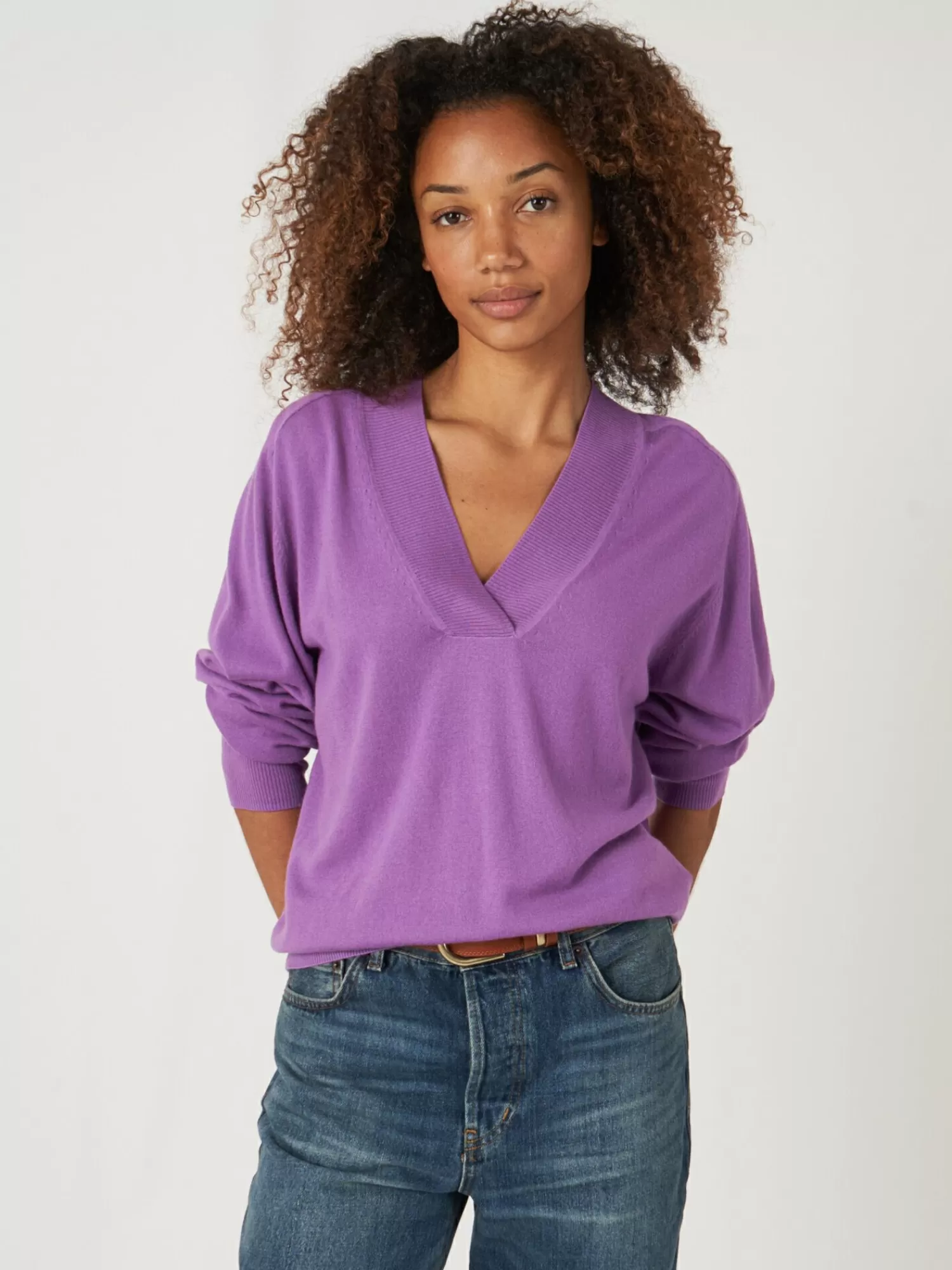Pull Femme Col en V - Maille Ultra-Douce Décontractée Tricot Main