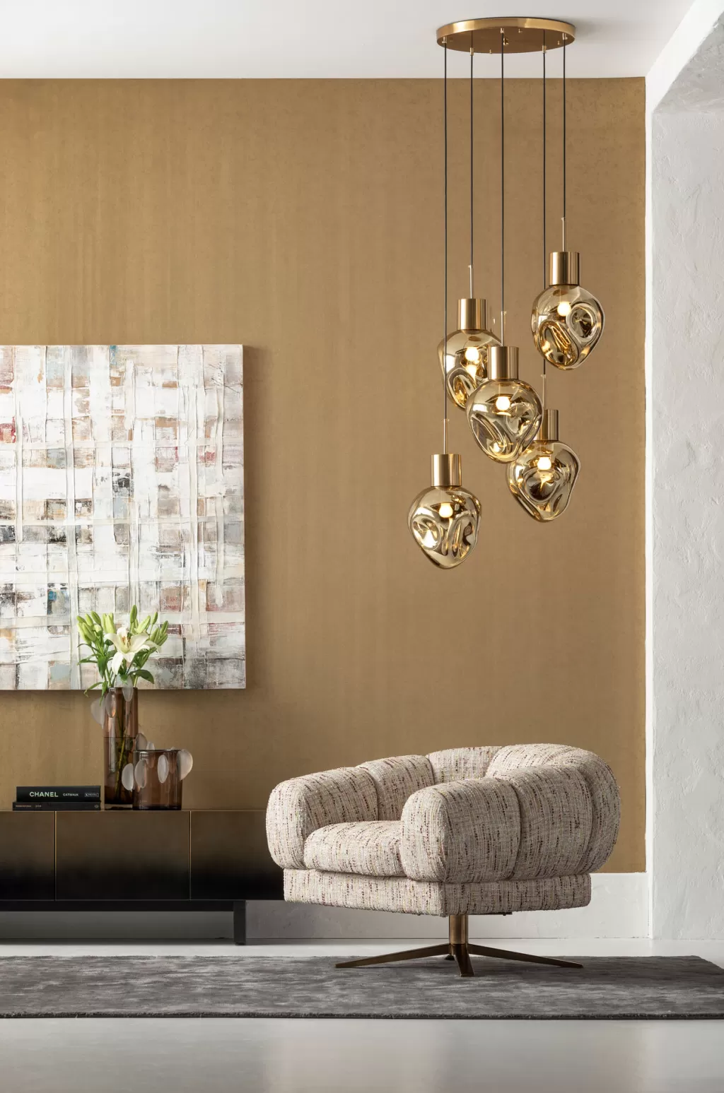 Luminaire suspendu design Supernova Amber Cinque - Diamètre 50 cm - Création exclusive KARE pour ambiance chaleureuse