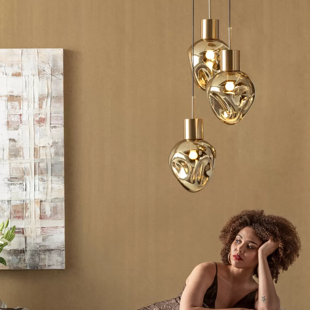 Luminaire suspendu design Supernova - KARE Design, suspension en verre ambré foncé pour ambiance chaleureuse (45 cm de diamètre)