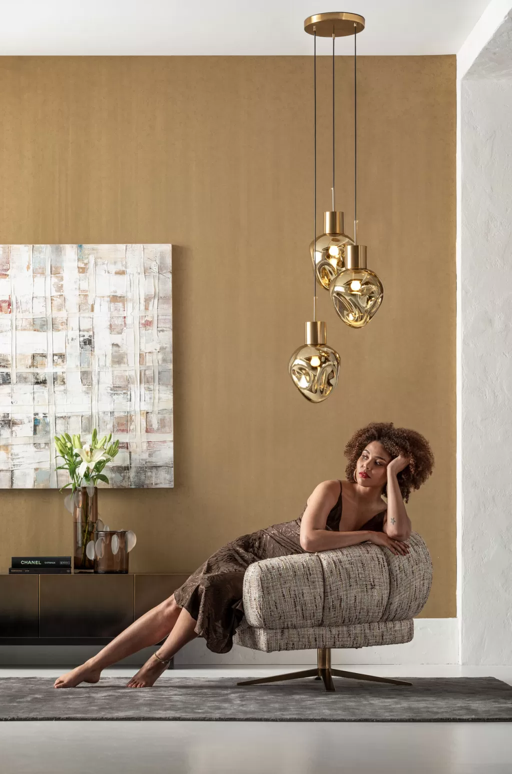 Luminaire suspendu design Supernova - KARE Design, suspension en verre ambré foncé pour ambiance chaleureuse (45 cm de diamètre)