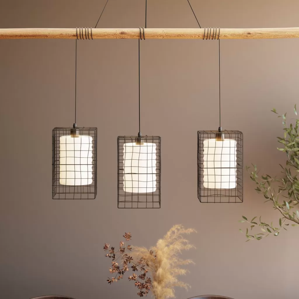 Lustre suspendu design KARE - Triple Grille contemporaine 120 cm pour éclairage d'intérieur élégant