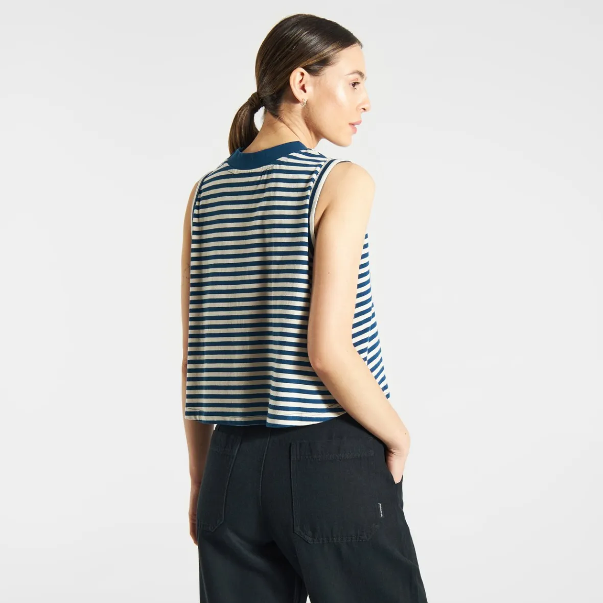 Débardeur rayé bleu patrimoine & crème vanillé - Collection femme Namsos en promotion
