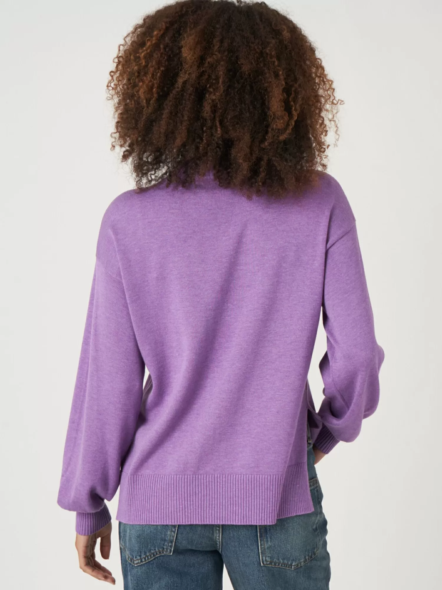 Pull hiver doux pour femme - Col haut & manches bouffantes en mélange coton confortable