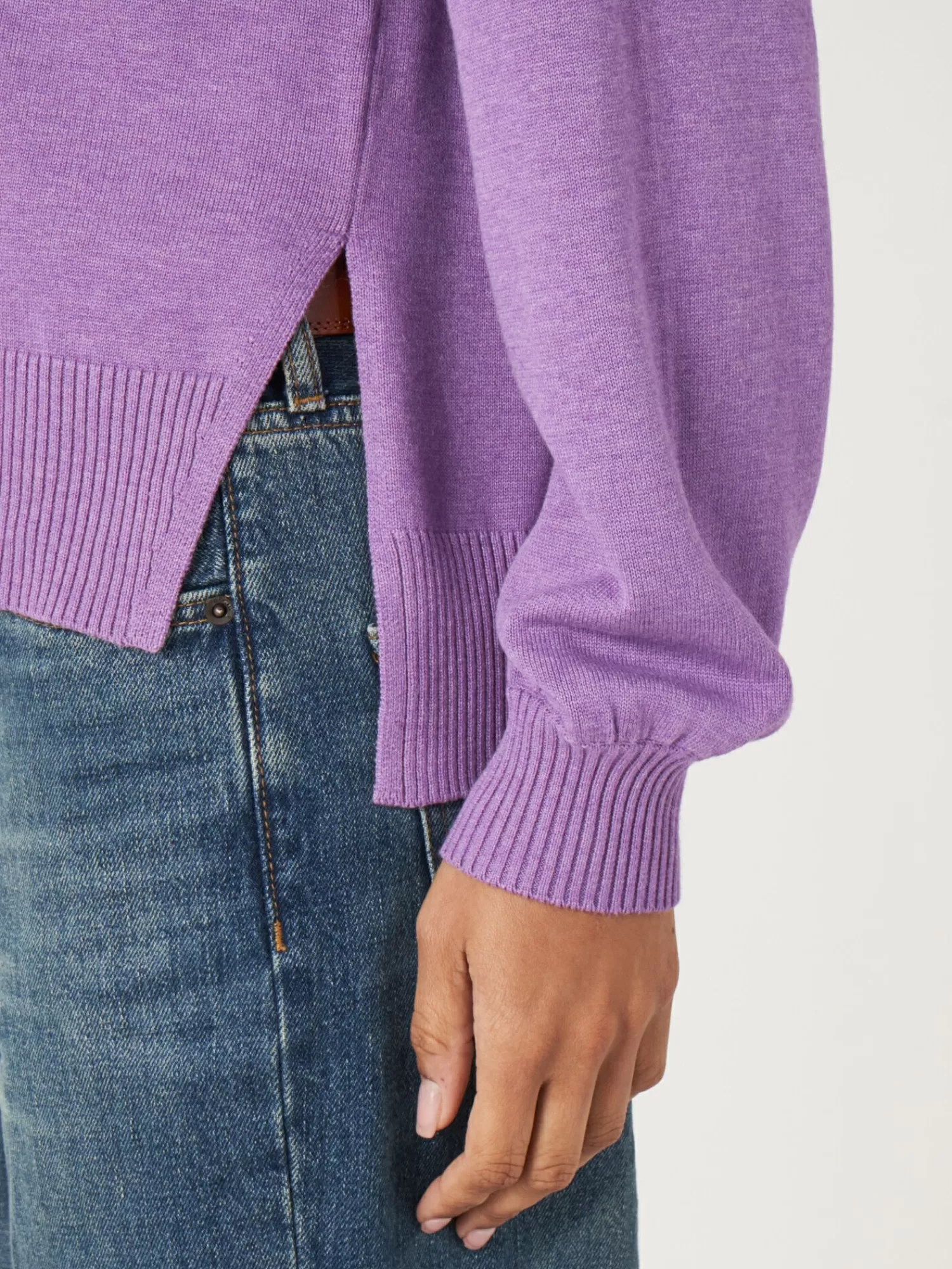 Pull hiver doux pour femme - Col haut & manches bouffantes en mélange coton confortable