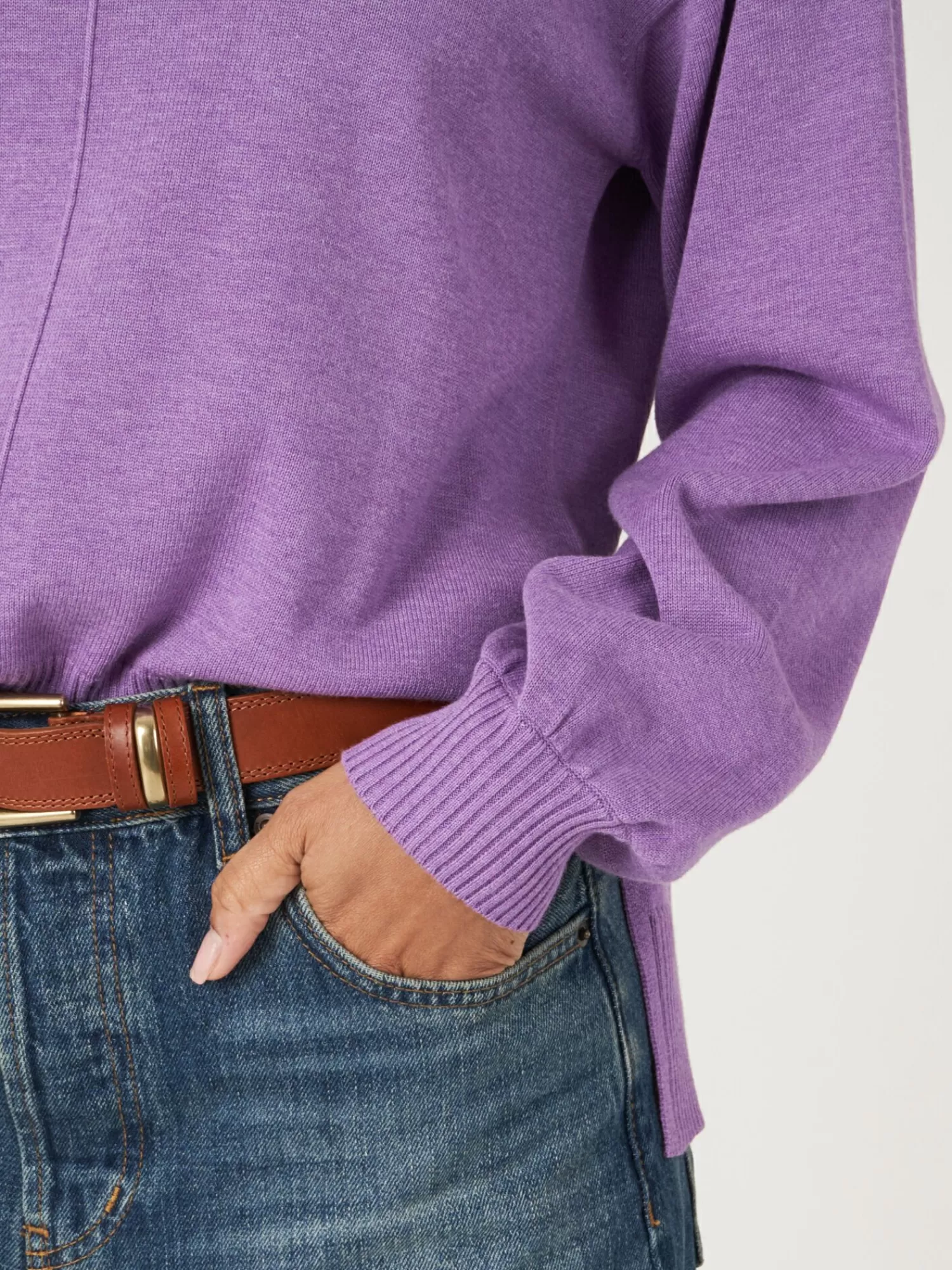 Pull hiver doux pour femme - Col haut & manches bouffantes en mélange coton confortable