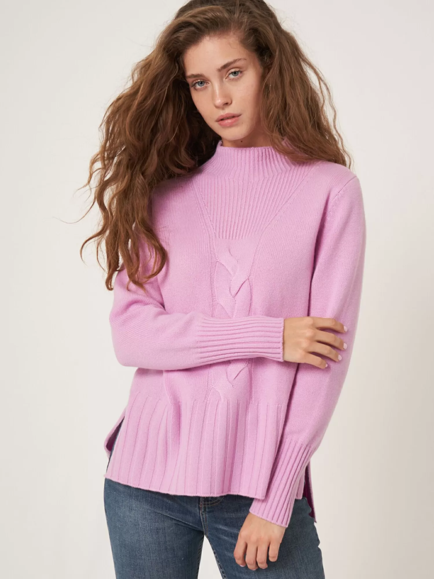Pull Femme Élégant Col Montant - Motif Torsadé Tendresse Hiver - Style Décontracté à la Mode